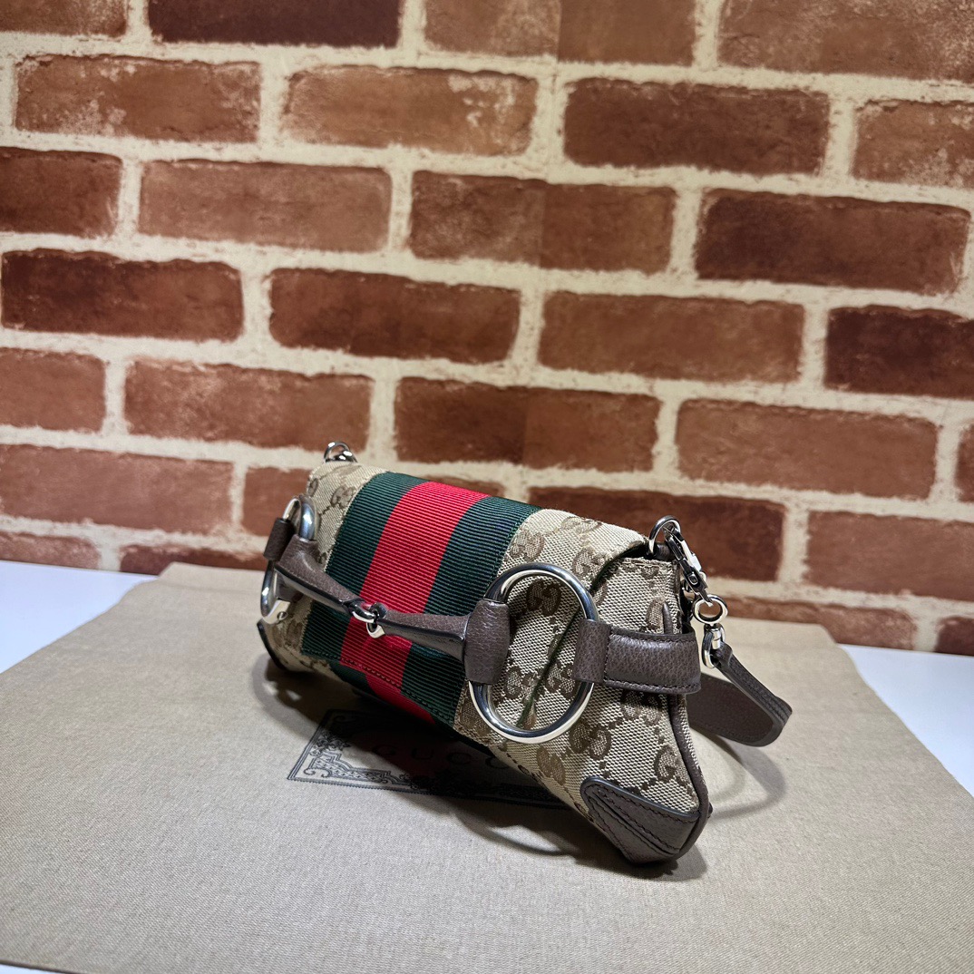 Gucci Horsebit Chain Small Shoulder Bag Beige And Ebony Original GG Canvas - Bag