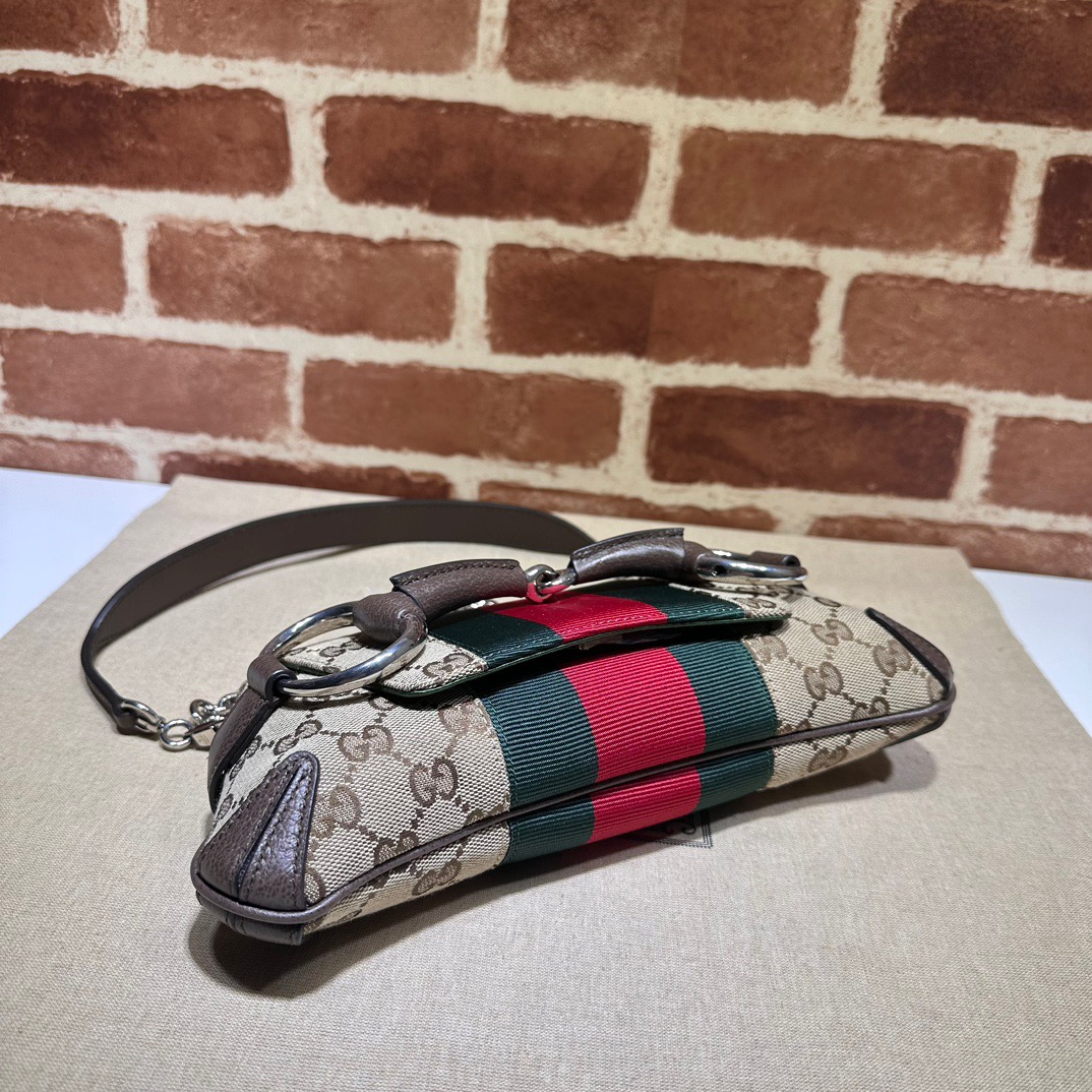 Gucci Horsebit Chain Small Shoulder Bag Beige And Ebony Original GG Canvas - Bag