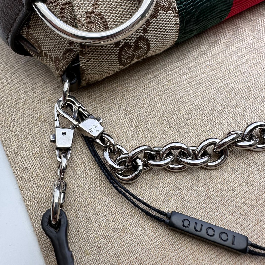 Gucci Horsebit Chain Small Shoulder Bag Beige And Ebony Original GG Canvas - Bag