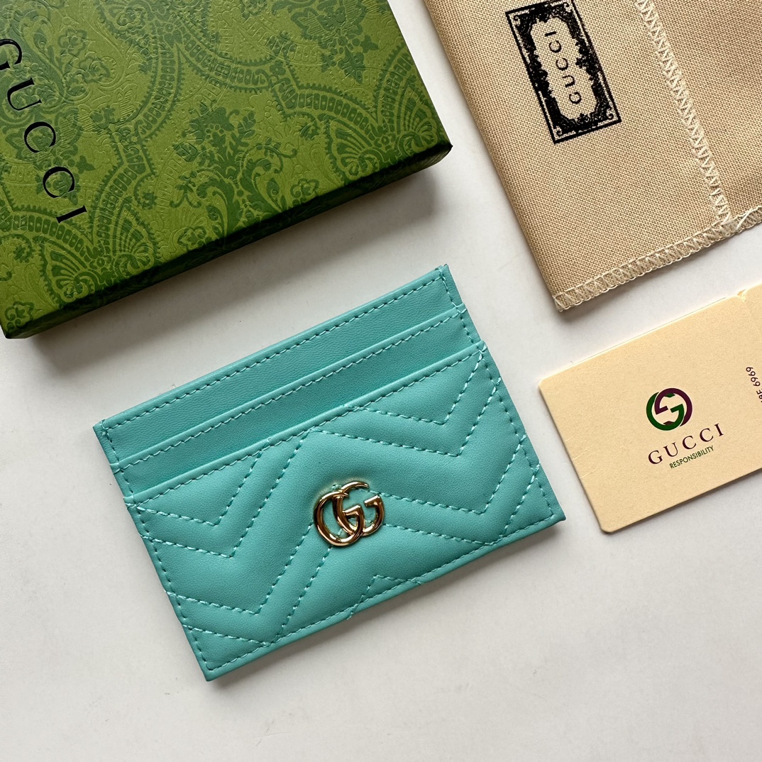 Gucci GG Marmont card case teal leather-wallet