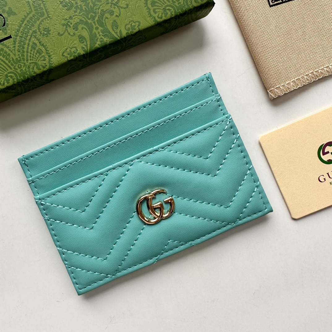 Gucci GG Marmont card case teal leather-wallet