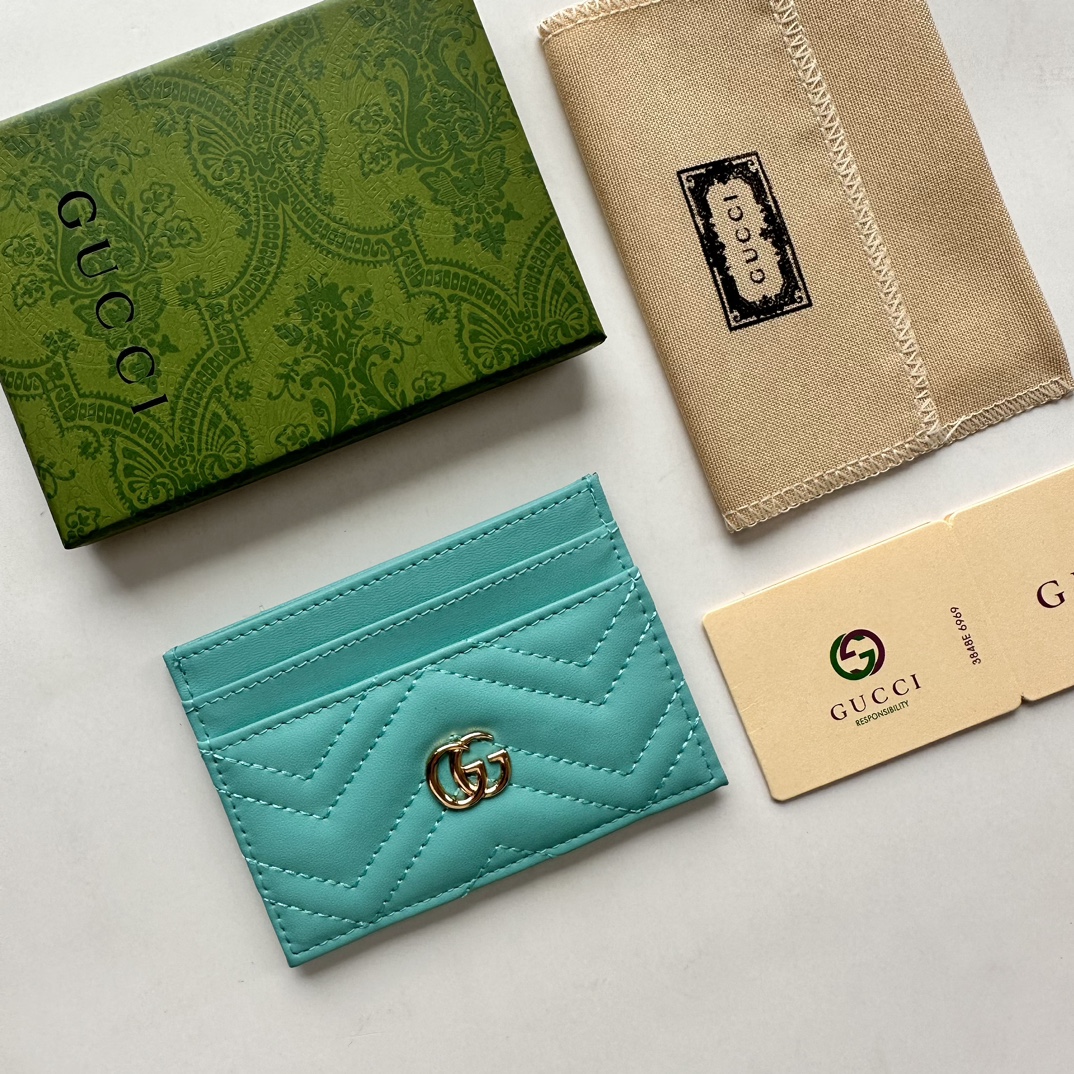 Gucci GG Marmont card case teal leather-wallet