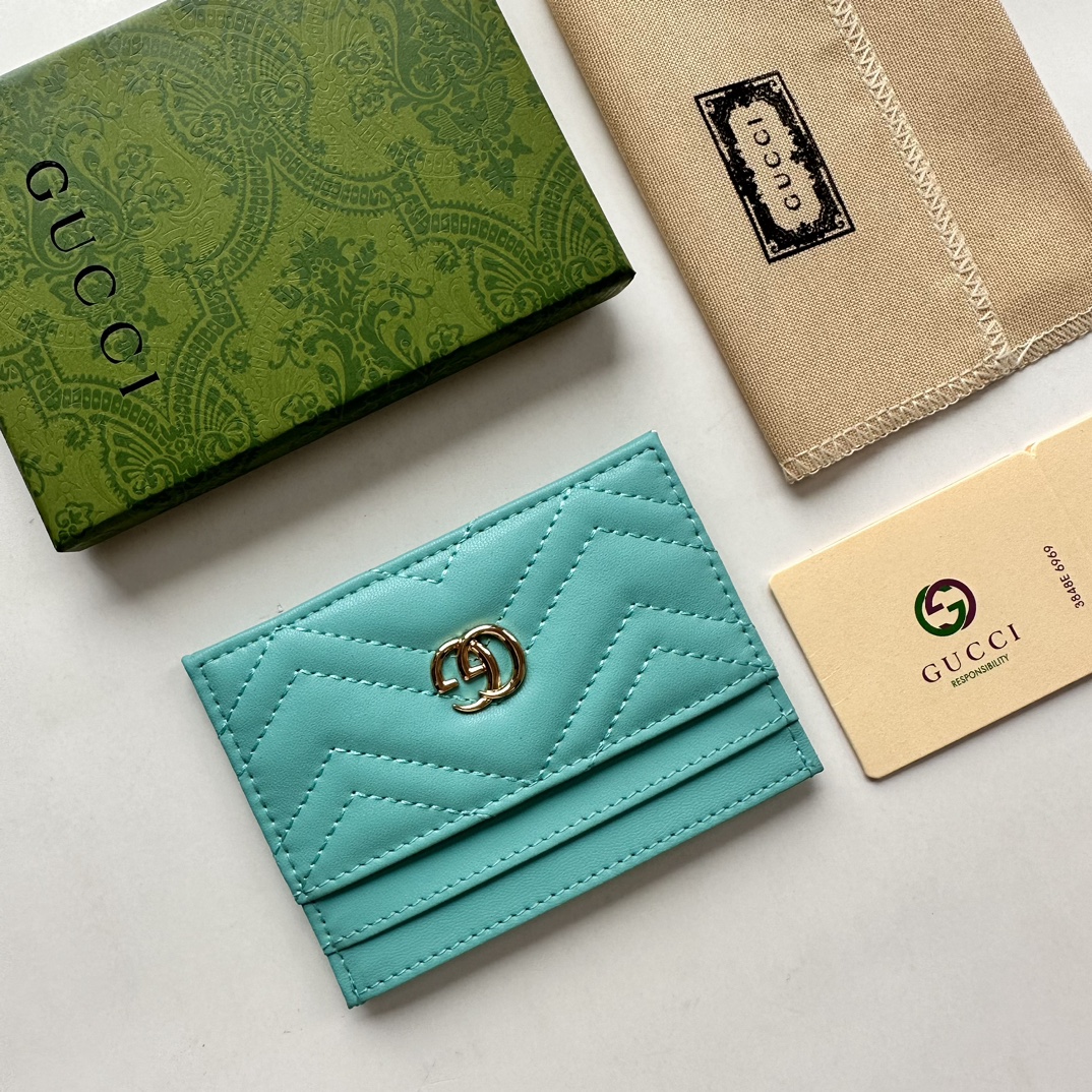 Gucci GG Marmont card case teal leather-wallet