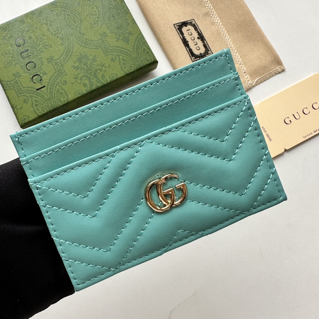 Gucci GG Marmont card case teal leather-wallet