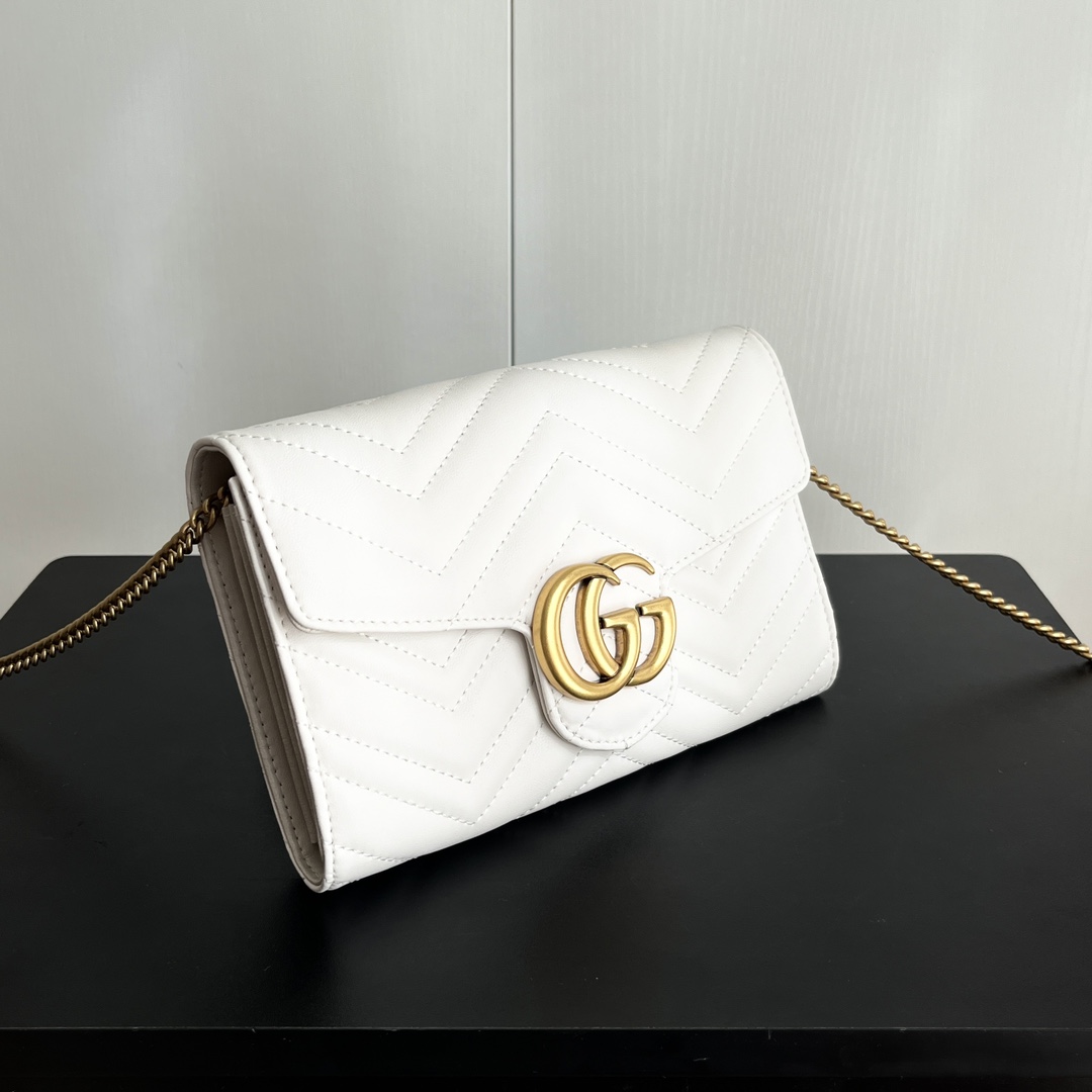 Gucci Marmont Chain Wallet - White Gold Wallet