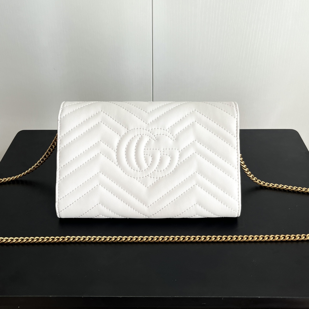 Gucci Marmont Chain Wallet - White Gold Wallet