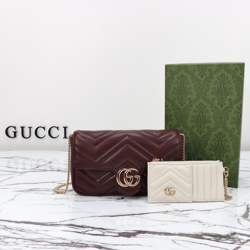 Gucci GG Marmont Red Matelassé Chevron Leather Small Shoulder Bag