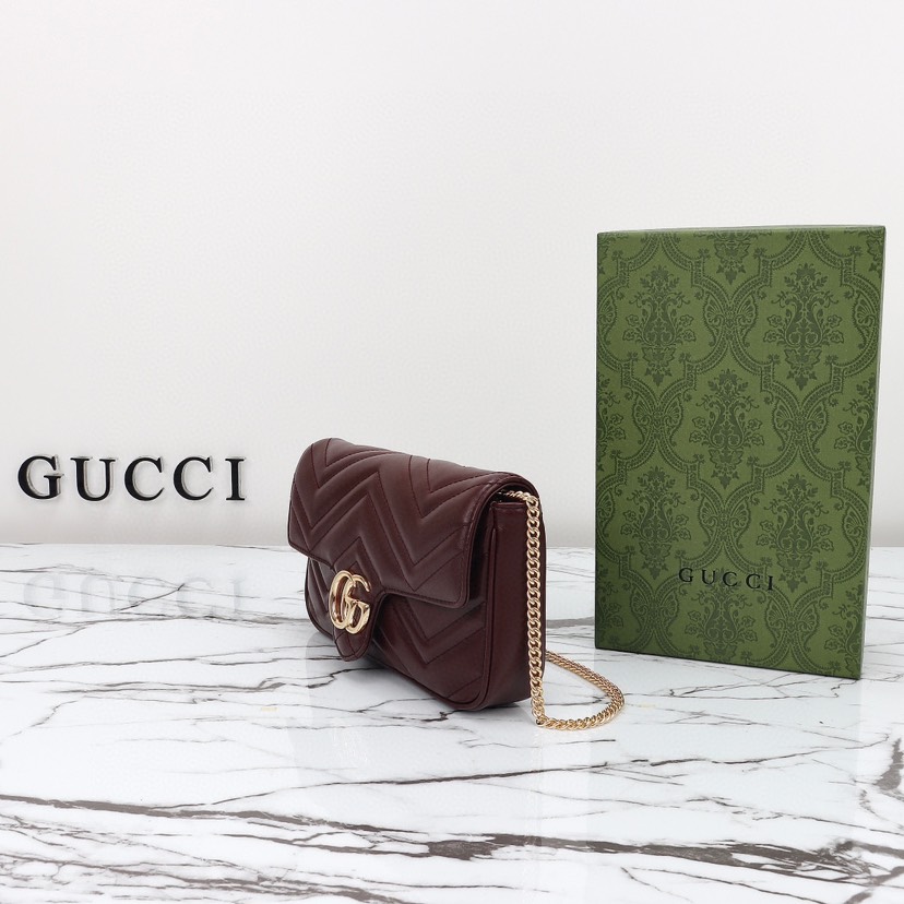 Gucci GG Marmont Red Matelassé Chevron Leather Small Shoulder Bag