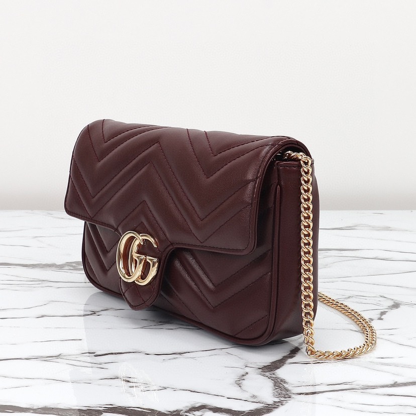 Gucci GG Marmont Red Matelassé Chevron Leather Small Shoulder Bag
