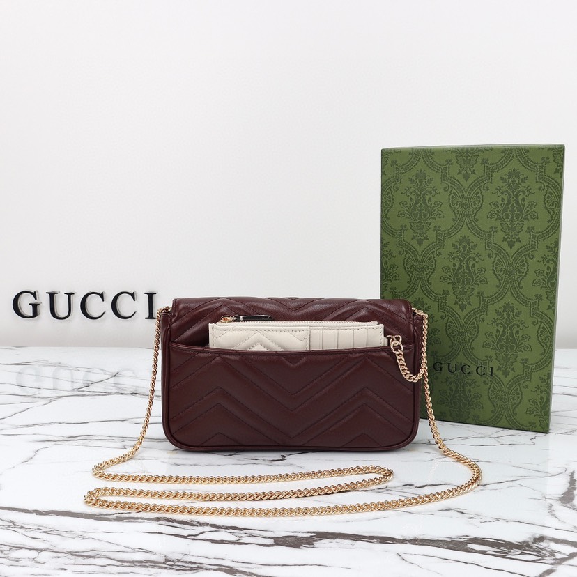 Gucci GG Marmont Red Matelassé Chevron Leather Small Shoulder Bag