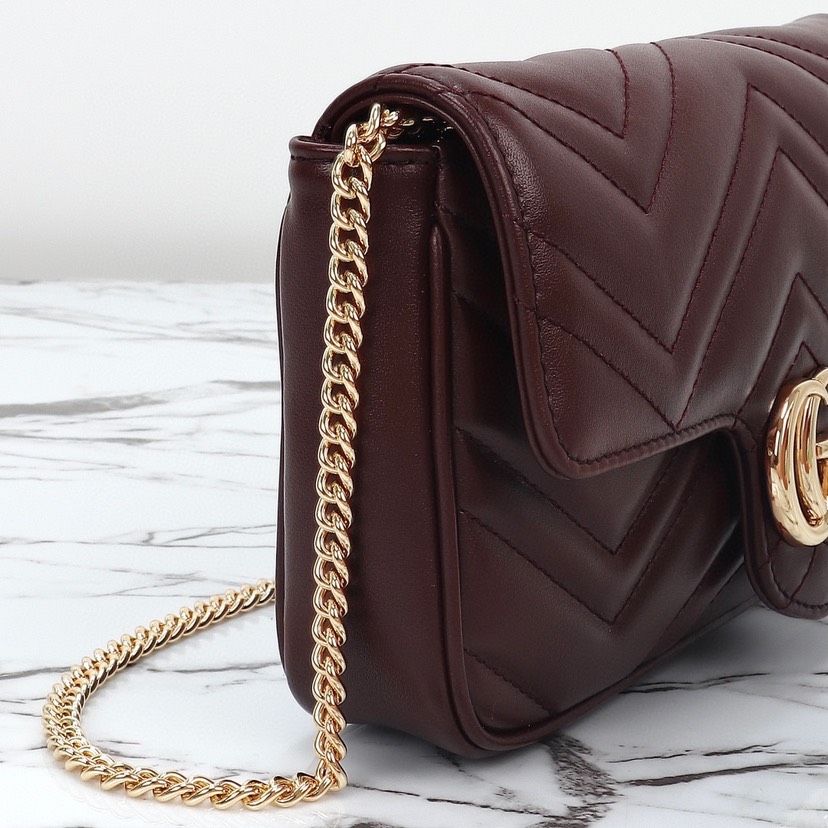 Gucci GG Marmont Red Matelassé Chevron Leather Small Shoulder Bag