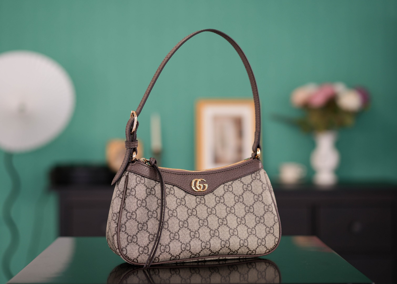 [TOP]Gucci Ophidia Collection Small Handbag - Beige And Dark Brown Bag
