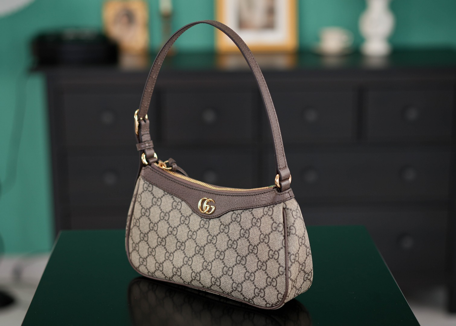 [TOP]Gucci Ophidia Collection Small Handbag - Beige And Dark Brown Bag