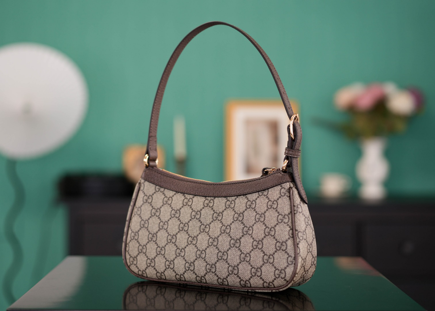 [TOP]Gucci Ophidia Collection Small Handbag - Beige And Dark Brown Bag