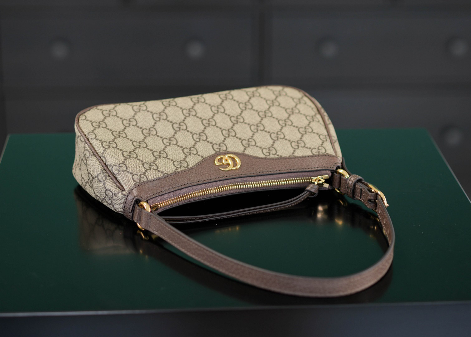 [TOP]Gucci Ophidia Collection Small Handbag - Beige And Dark Brown Bag