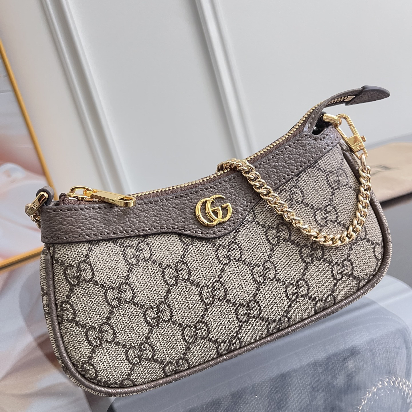 [TOP]Gucci Ophidia Collection Small Handbag - Beige And Dark Brown Bag