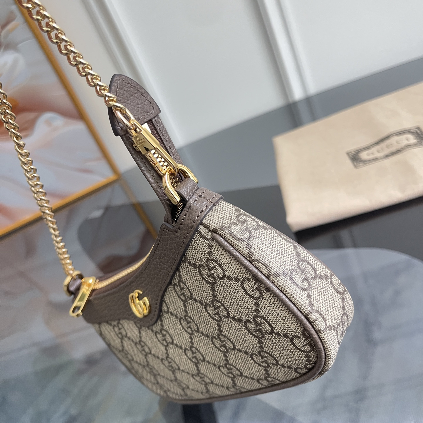 [TOP]Gucci Ophidia Collection Small Handbag - Beige And Dark Brown Bag