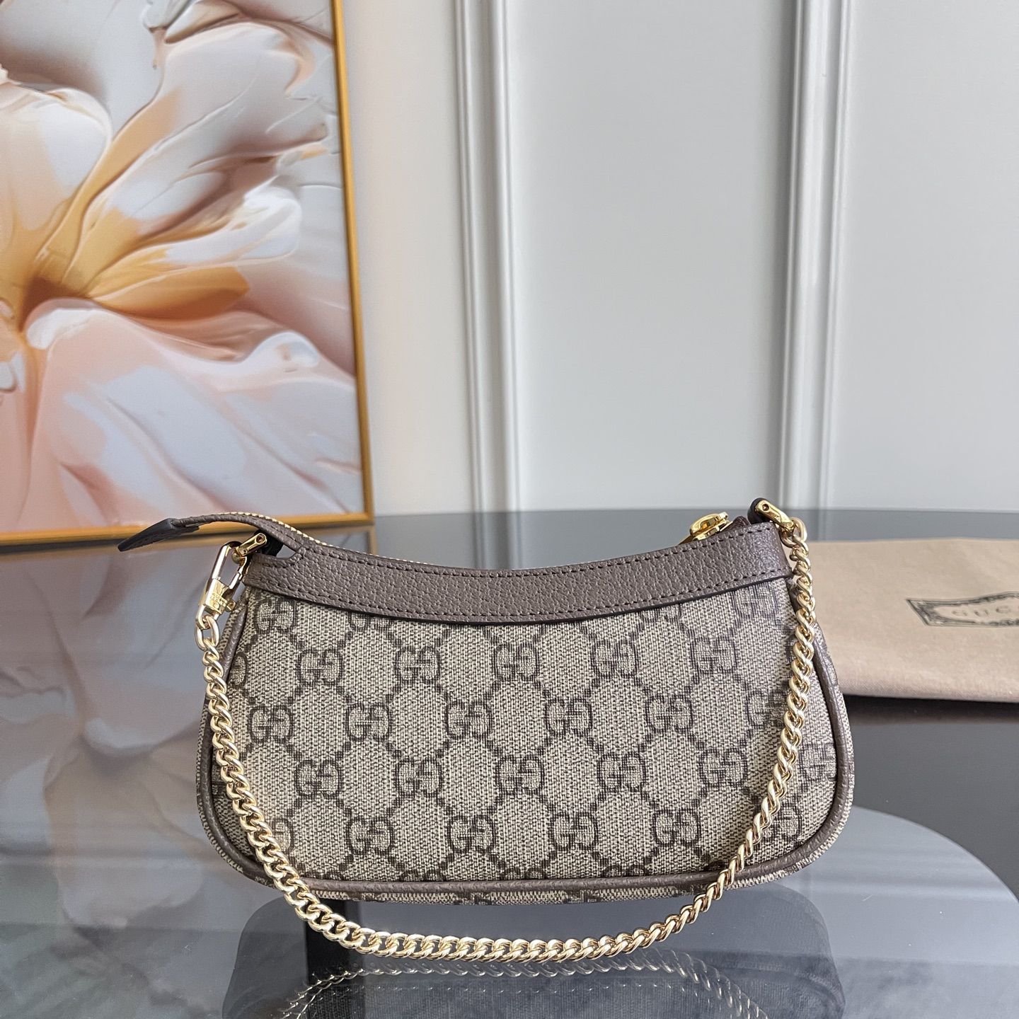 [TOP]Gucci Ophidia Collection Small Handbag - Beige And Dark Brown Bag