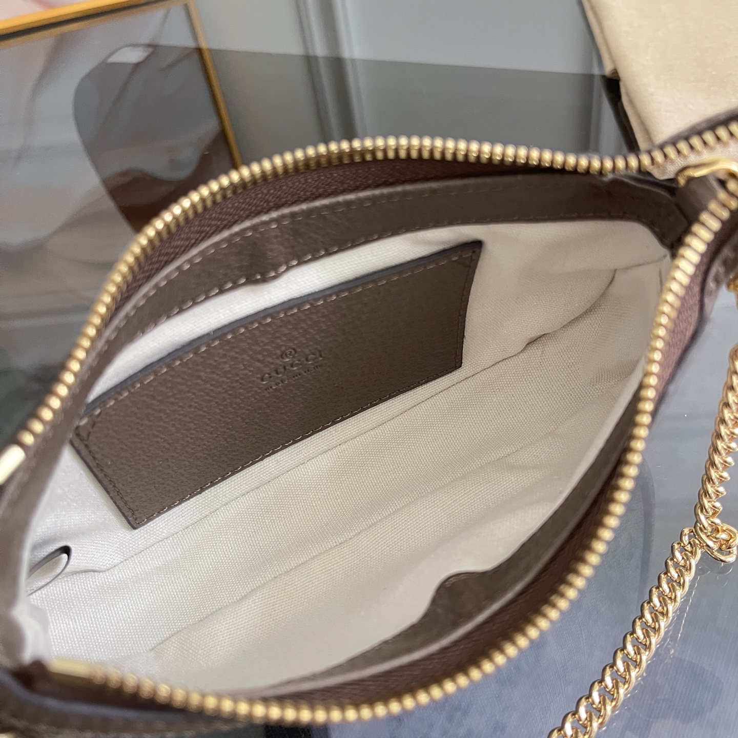 [TOP]Gucci Ophidia Collection Small Handbag - Beige And Dark Brown Bag