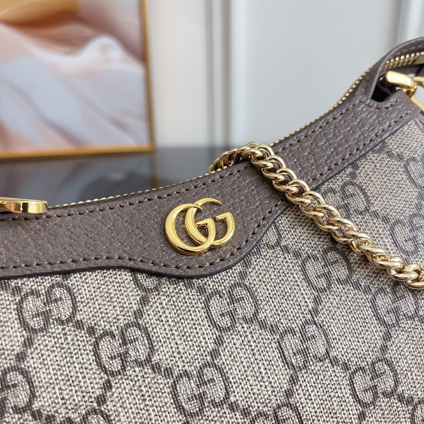 [TOP]Gucci Ophidia Collection Small Handbag - Beige And Dark Brown Bag