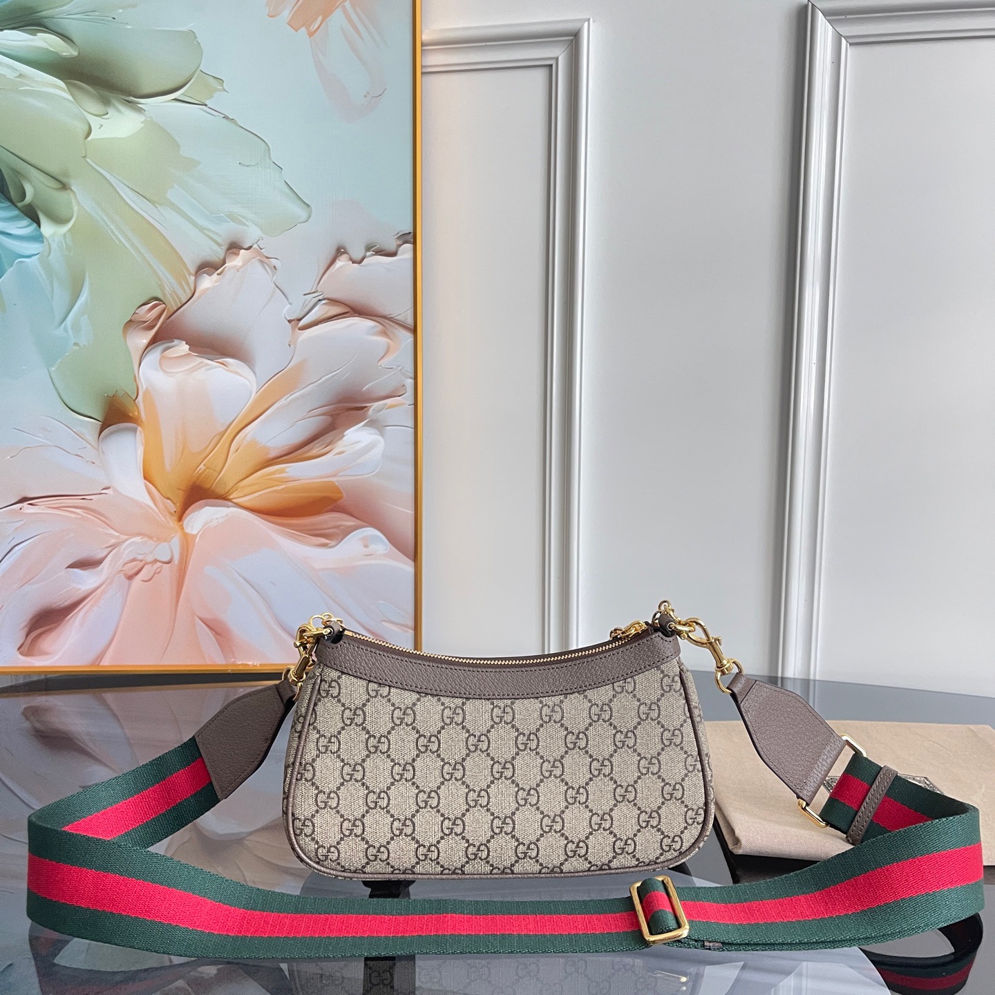 [TOP]Gucci Ophidia Collection Small Handbag - Beige And Dark Brown Bag
