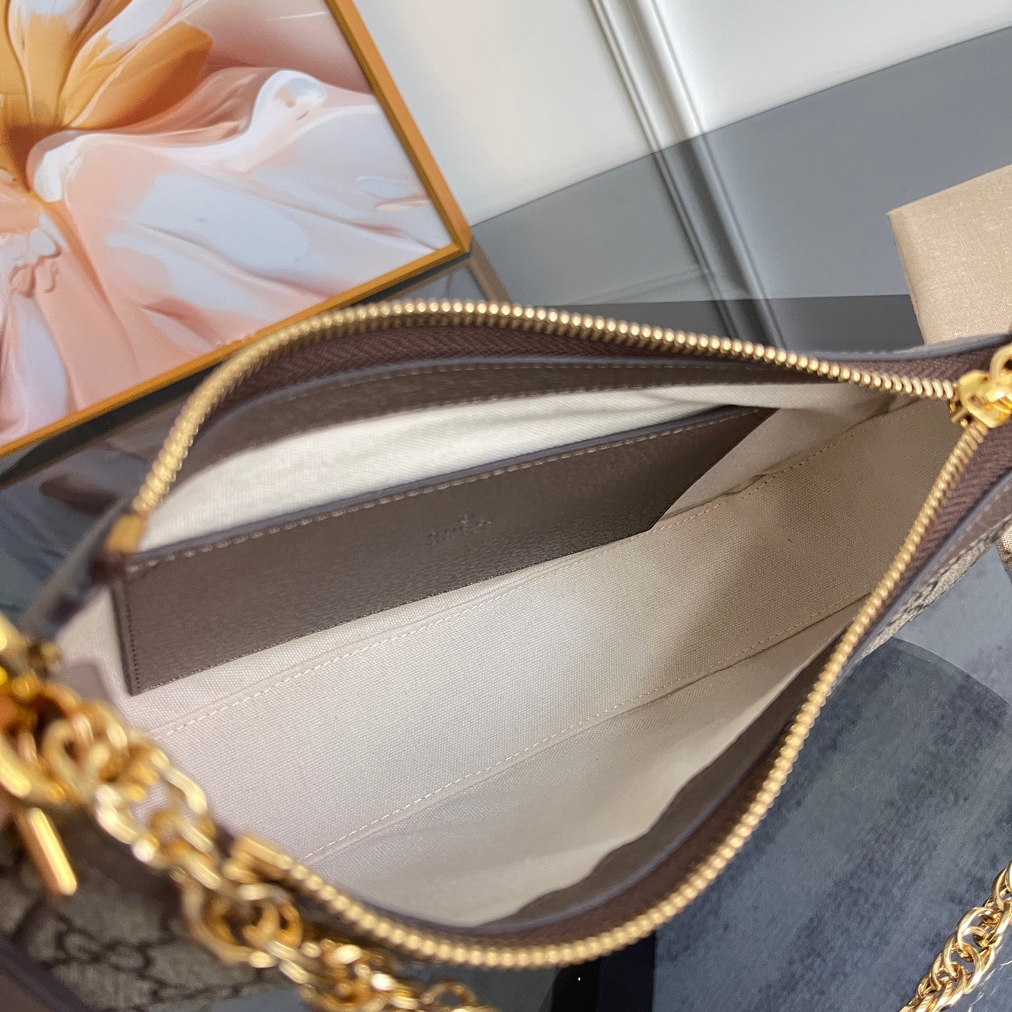 [TOP]Gucci Ophidia Collection Small Handbag - Beige And Dark Brown Bag