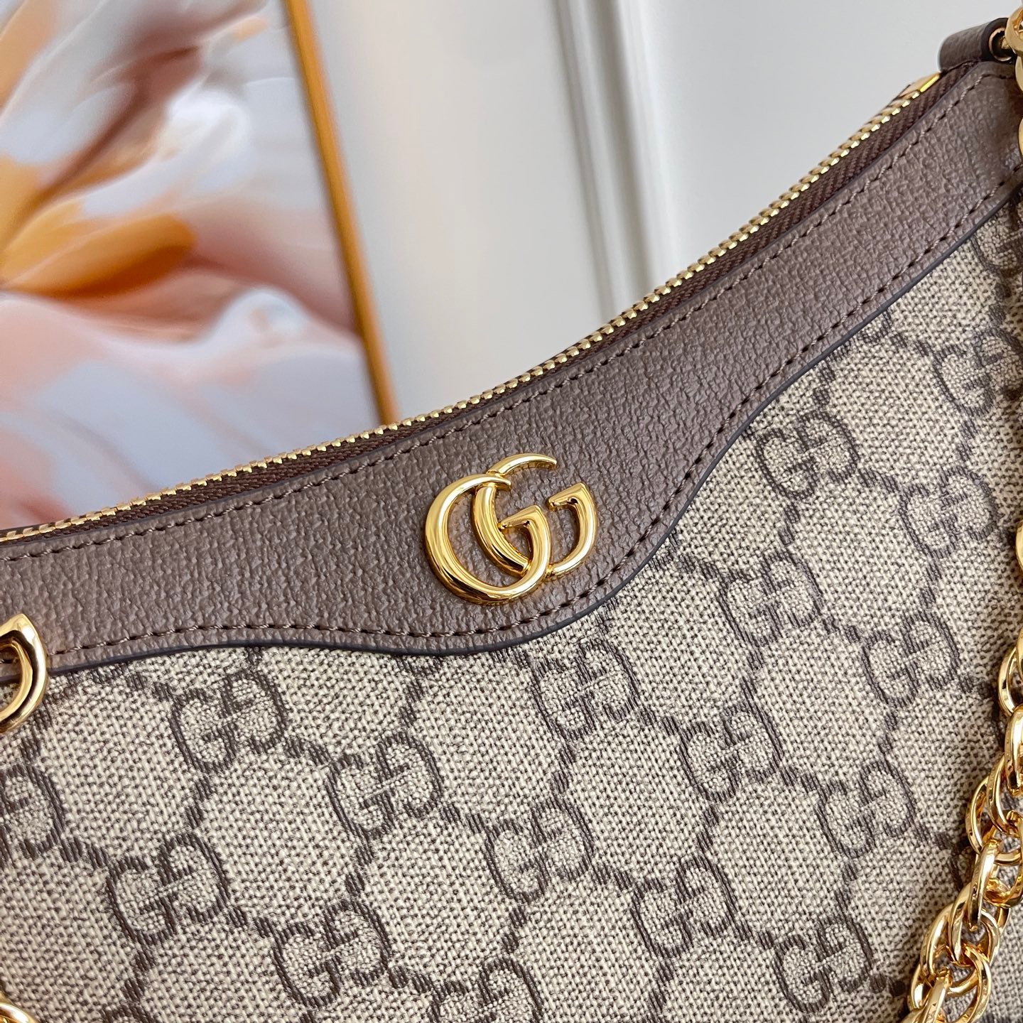 [TOP]Gucci Ophidia Collection Small Handbag - Beige And Dark Brown Bag