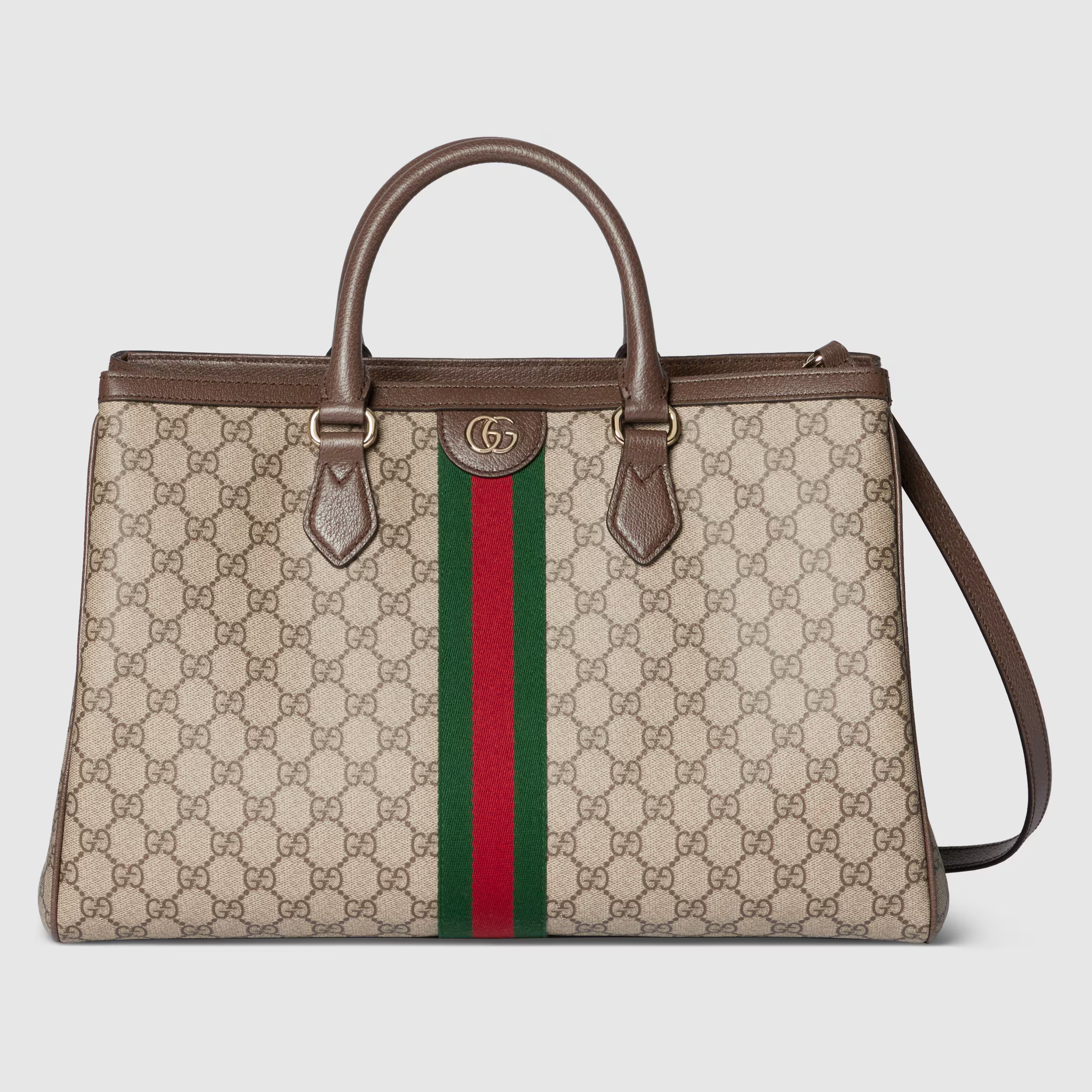 Gucci Ophidia Tote Bag Medium Size GG Monogram coated fabric - Beige and dark brown