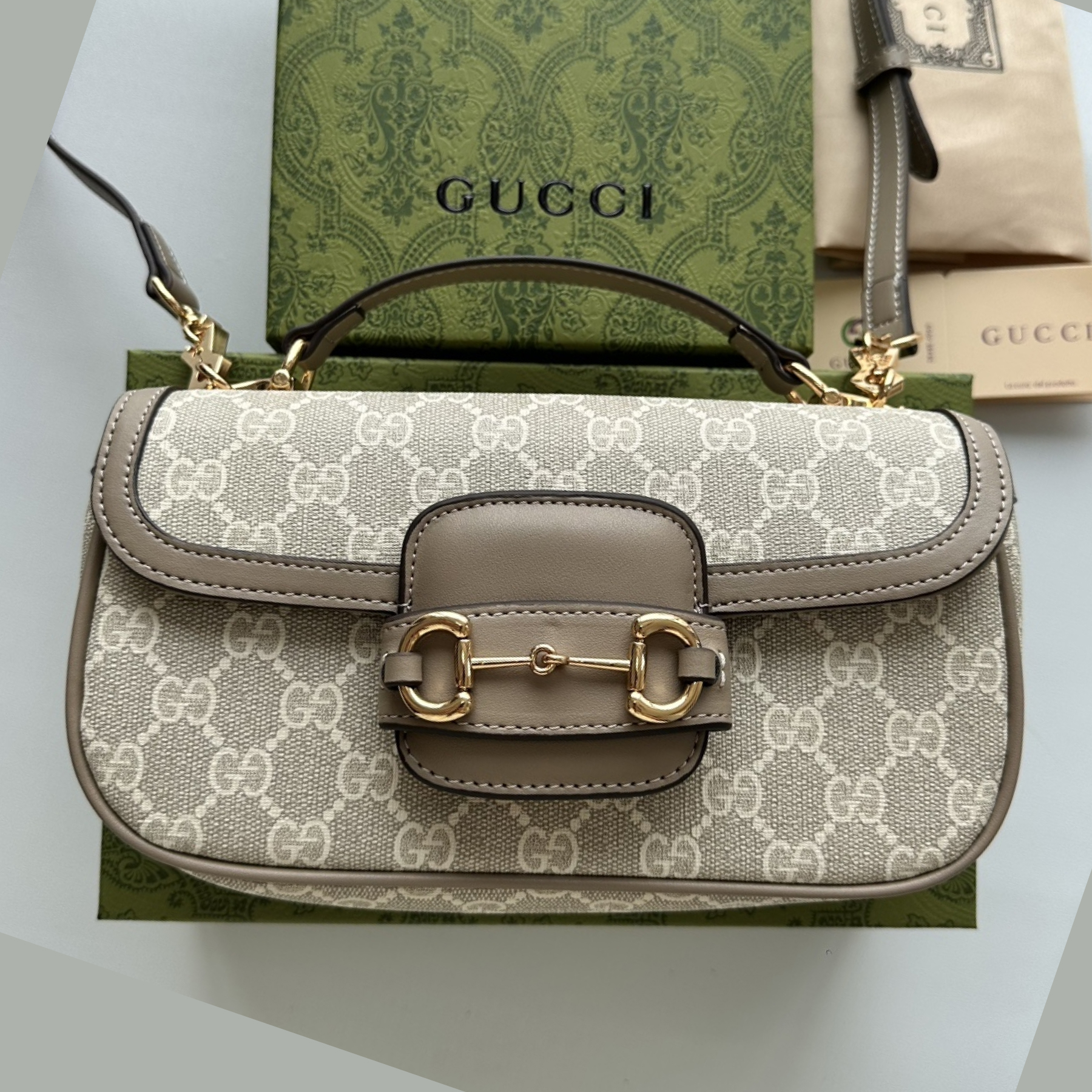 Gucci Horsebit 1955 Small Grey Shoulder Bag
