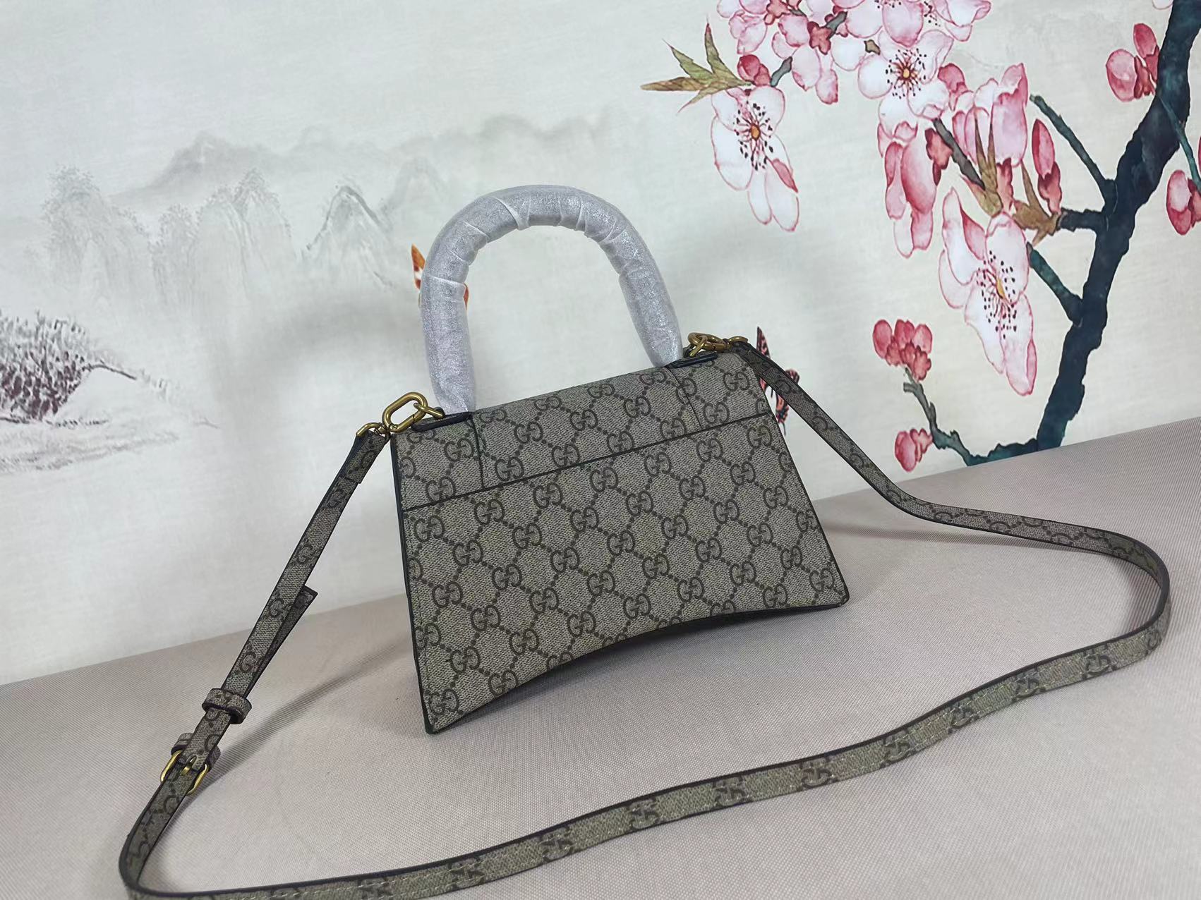 Gucci x Balenciaga The Hacker Project Hourglass Bag - leather canvas&gold-tone hardware, Ebony