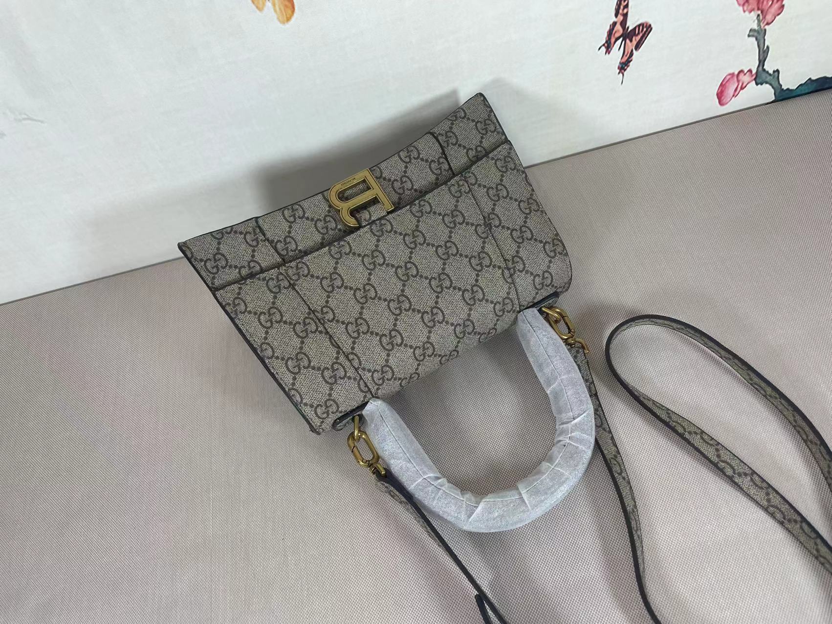 Gucci x Balenciaga The Hacker Project Hourglass Bag - leather canvas&gold-tone hardware, Ebony
