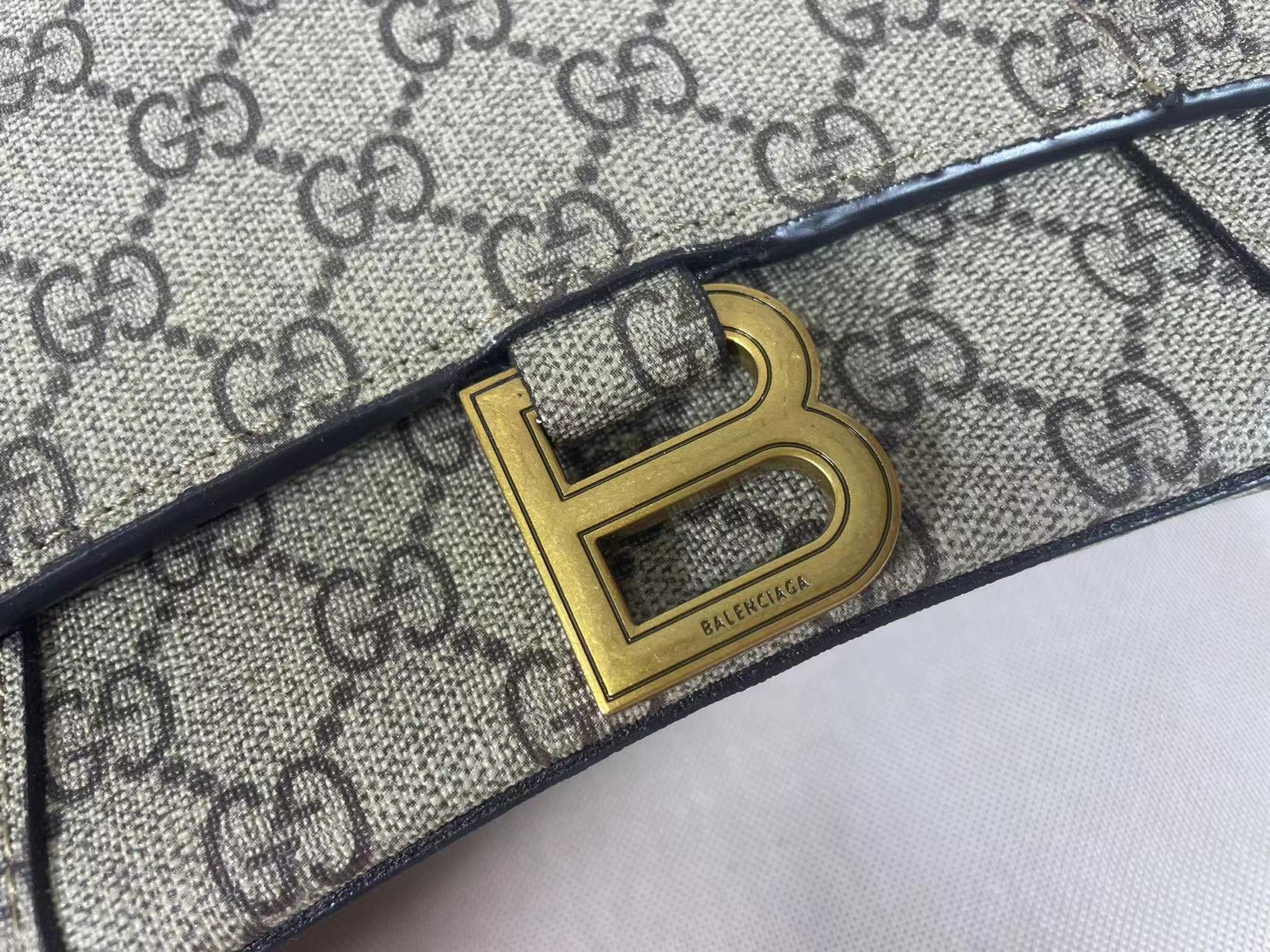 Gucci x Balenciaga The Hacker Project Hourglass Bag - leather canvas&gold-tone hardware, Ebony