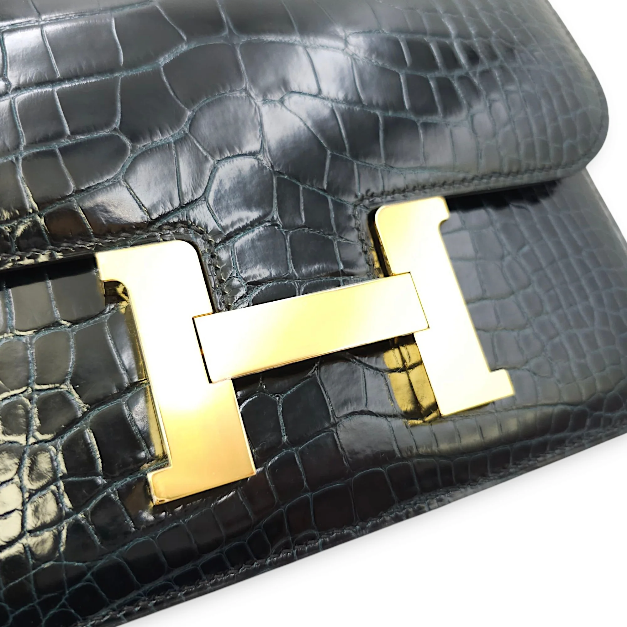 Constance 1 24 Vert Rousseau in Shiny Alligator, Gold hardware