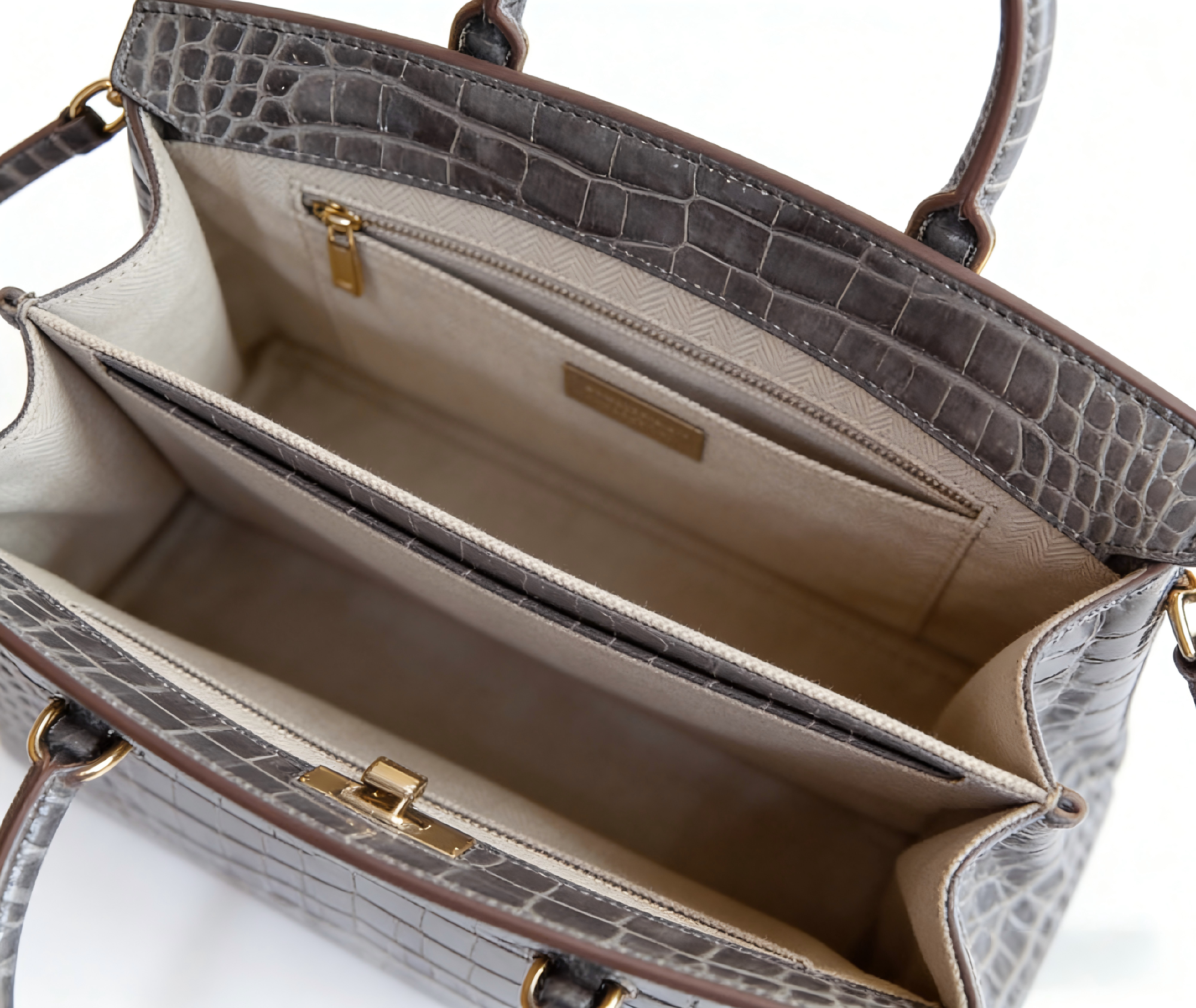 Hermès Birkin 25 / 30 Gris Crocodile Embossed Leather Handbag with Pegasus Charm & Smiley Tag (Gold Hardware)