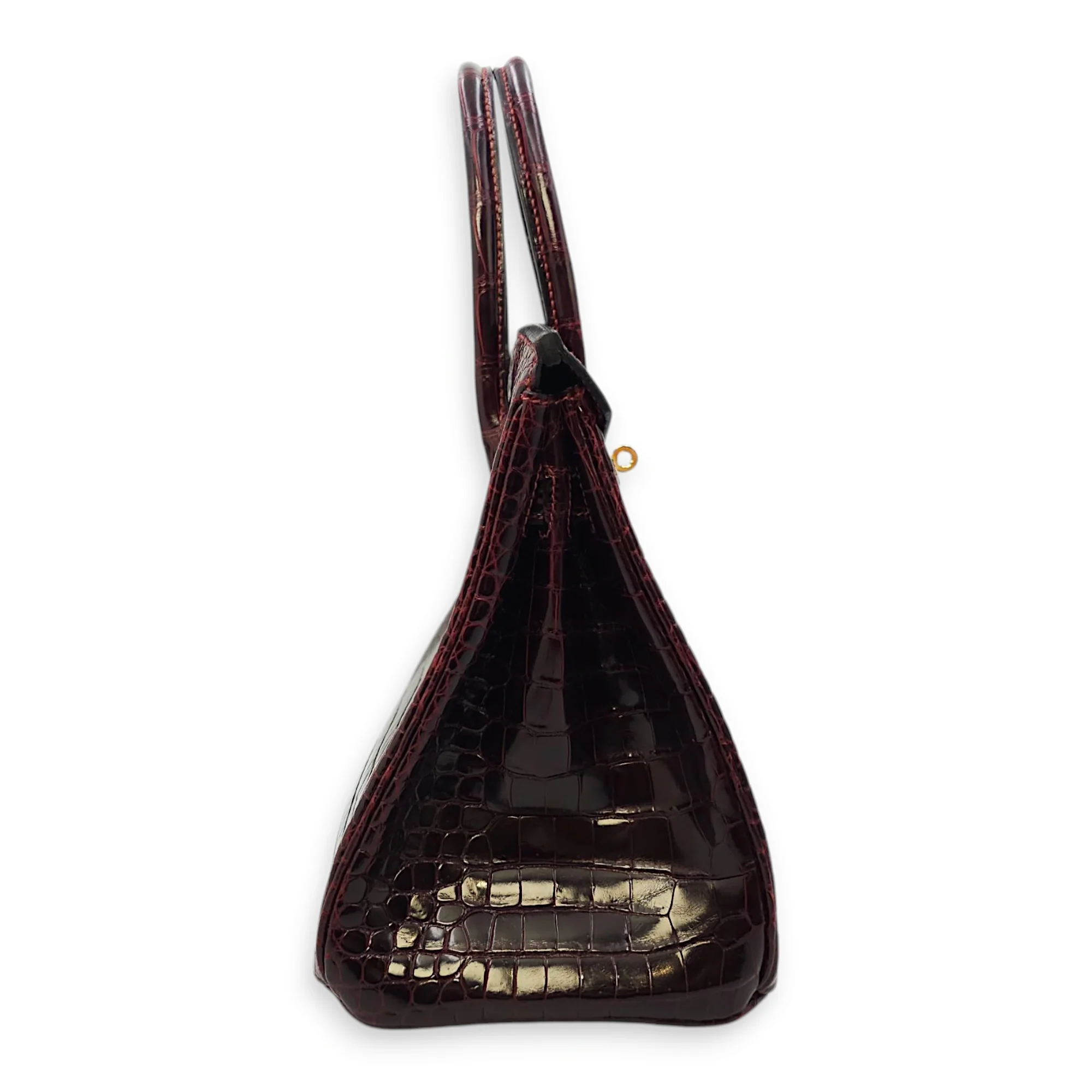 Birkin 30 Bordeaux in Shiny Porosus, Gold hardware