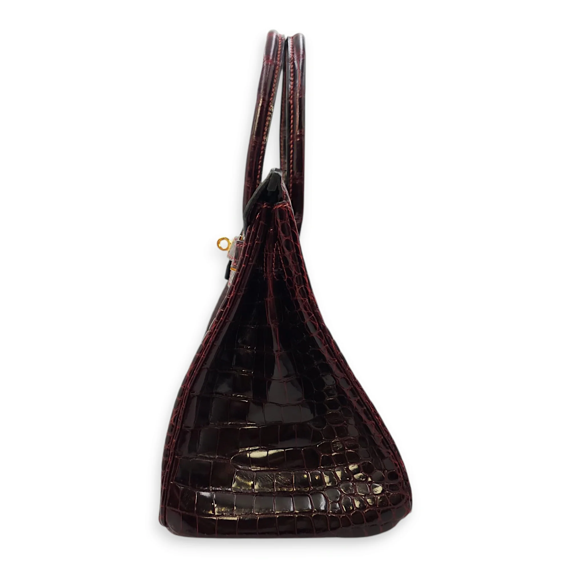 Birkin 30 Bordeaux in Shiny Porosus, Gold hardware