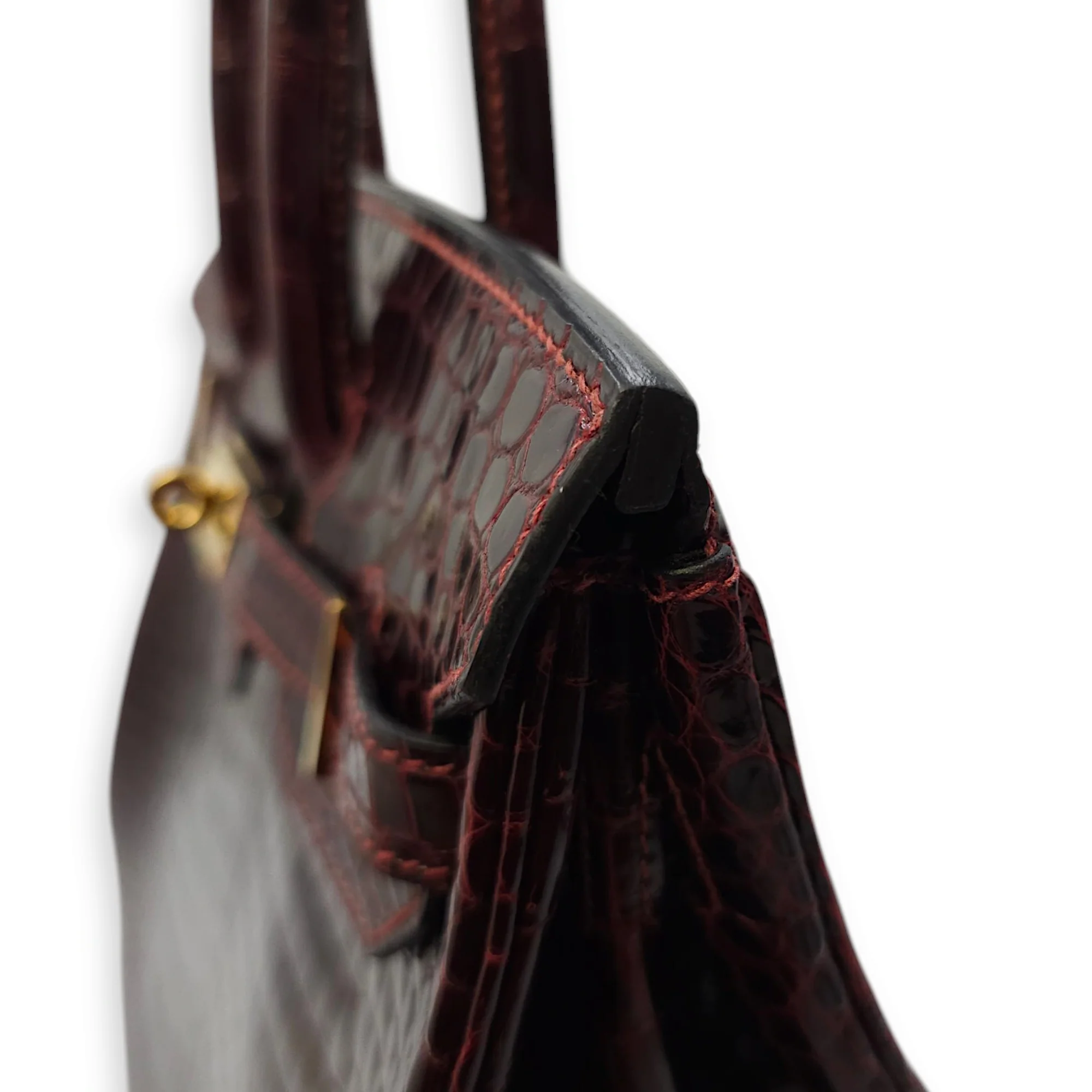 Birkin 30 Bordeaux in Shiny Porosus, Gold hardware
