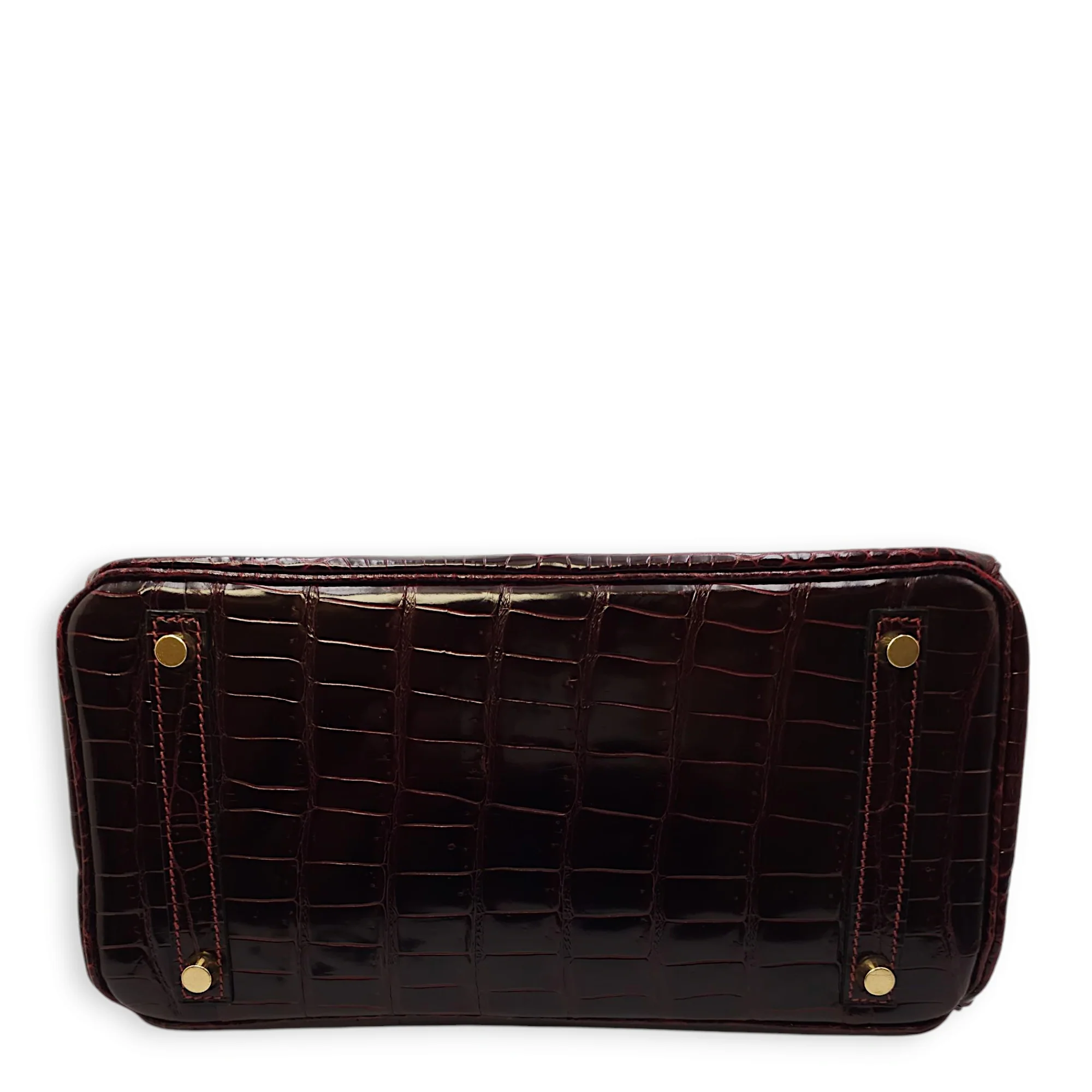 Birkin 30 Bordeaux in Shiny Porosus, Gold hardware
