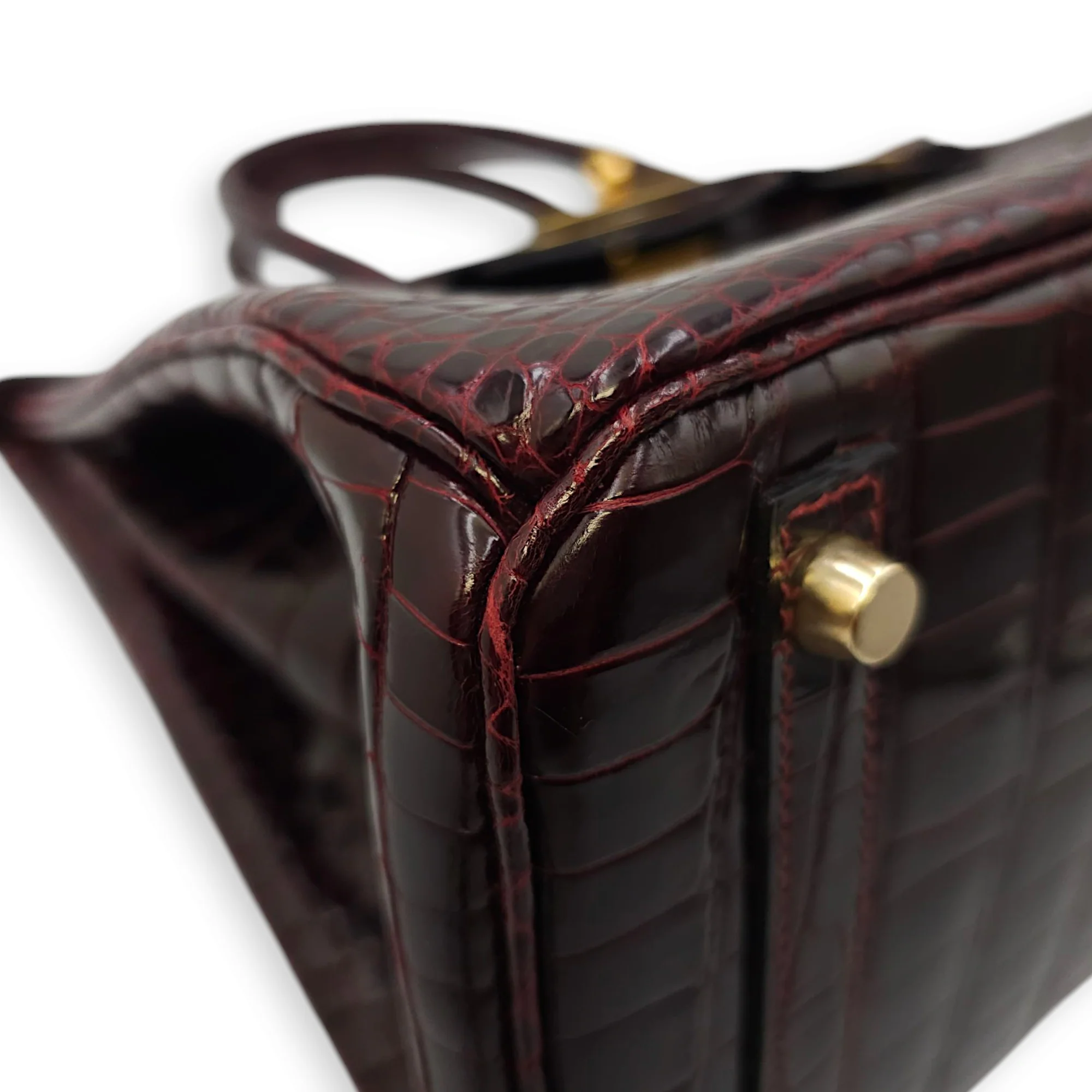 Birkin 30 Bordeaux in Shiny Porosus, Gold hardware