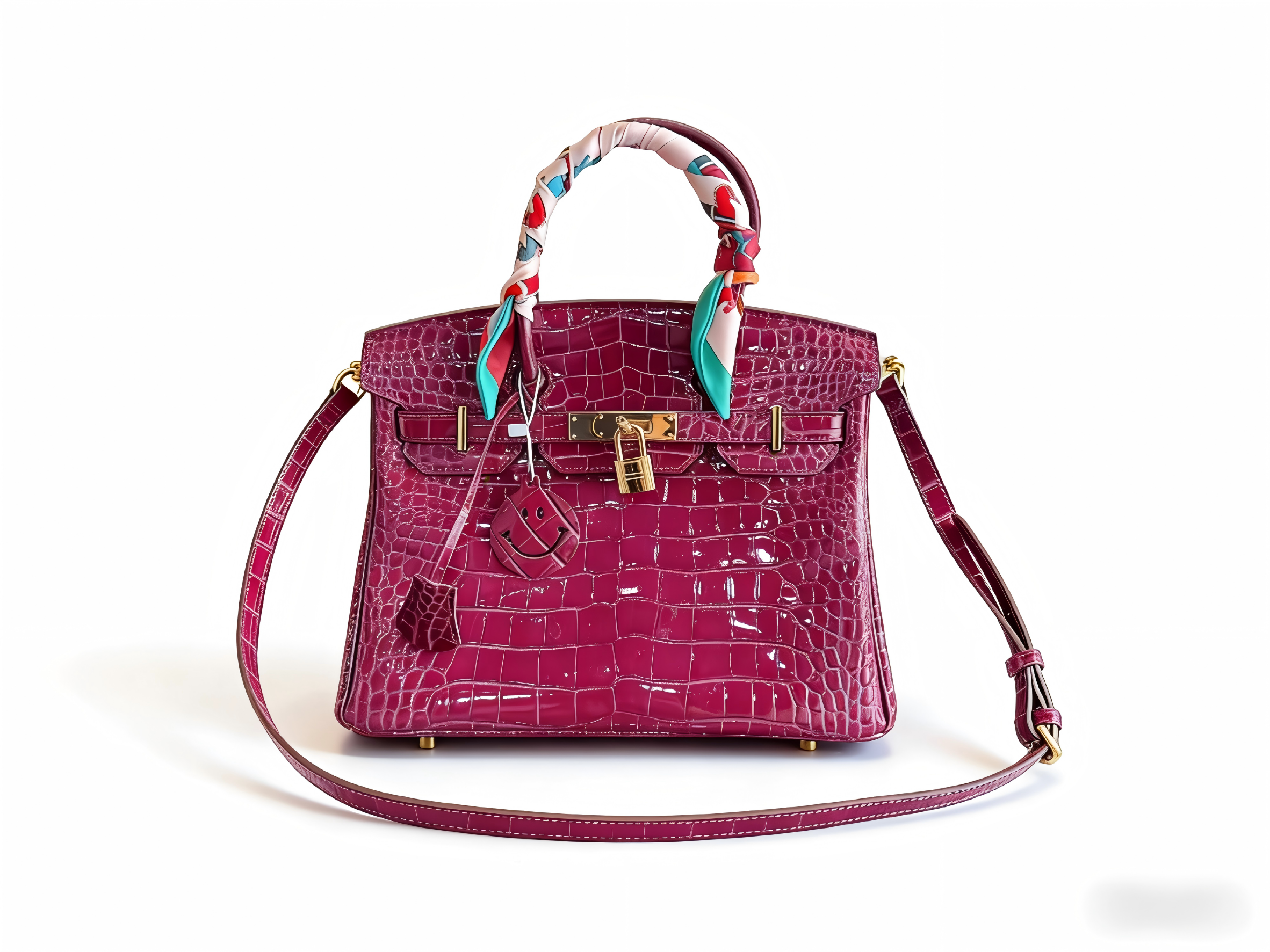 Birkin 25 & 30 Shiny Alligator Crocodile Magnolia GHW with Twilly and Rodeo Charm