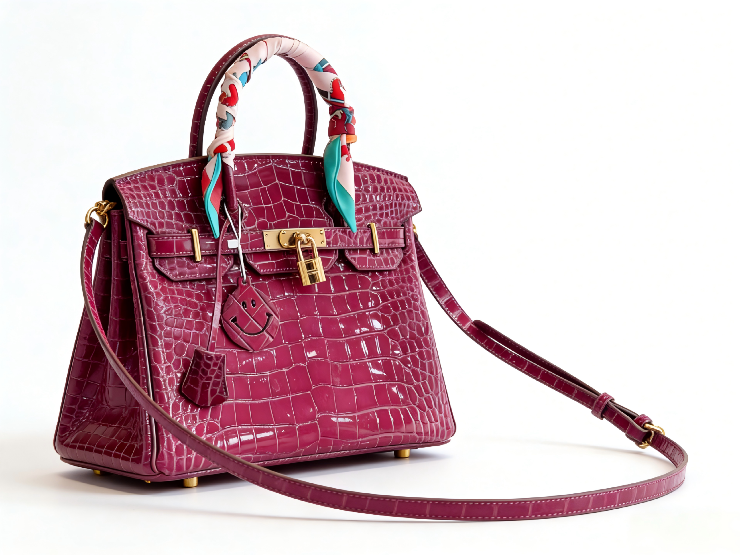 Birkin 25 & 30 Shiny Alligator Crocodile Magnolia GHW with Twilly and Rodeo Charm