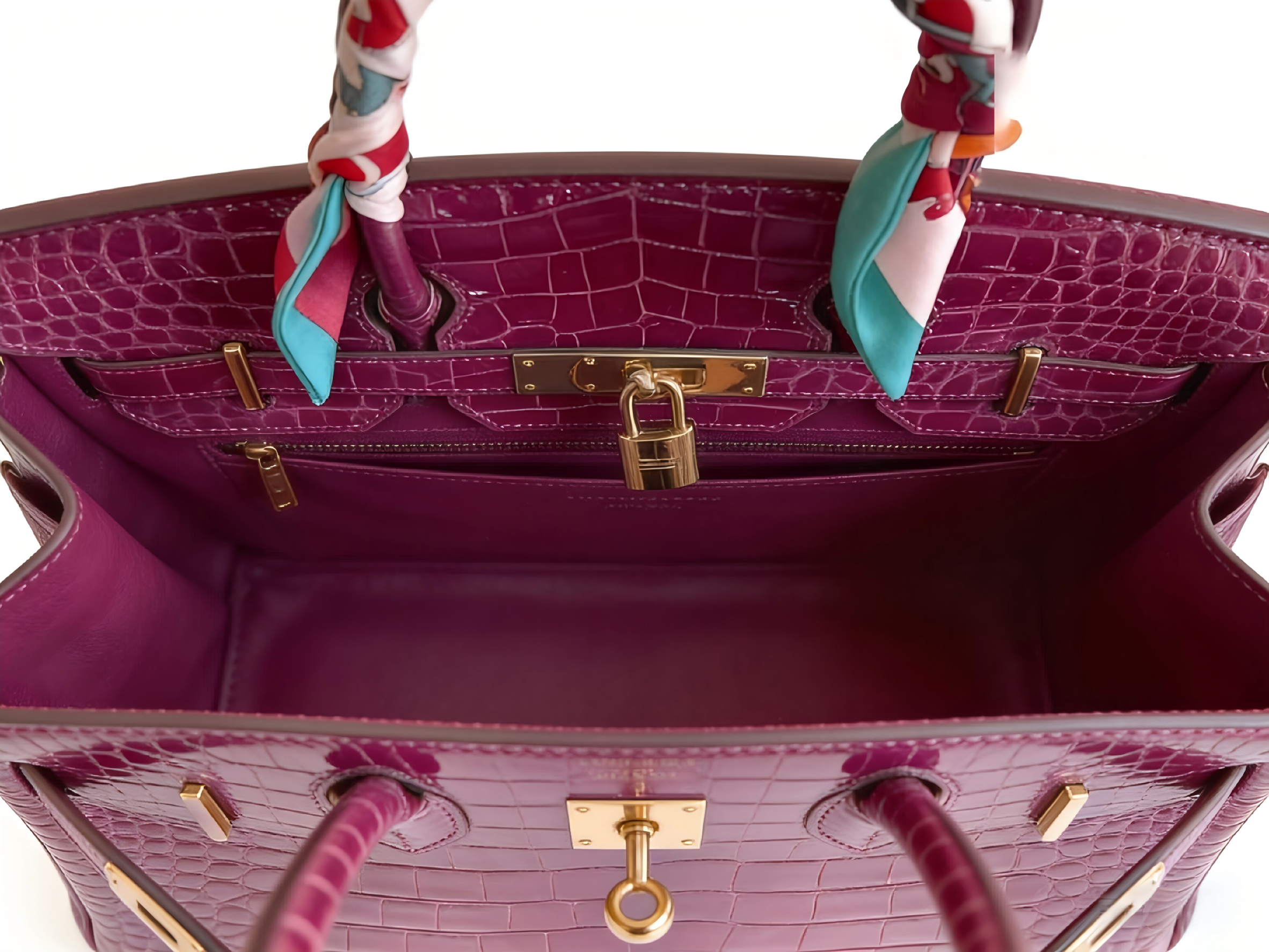 Birkin 25 & 30 Shiny Alligator Crocodile Magnolia GHW with Twilly and Rodeo Charm