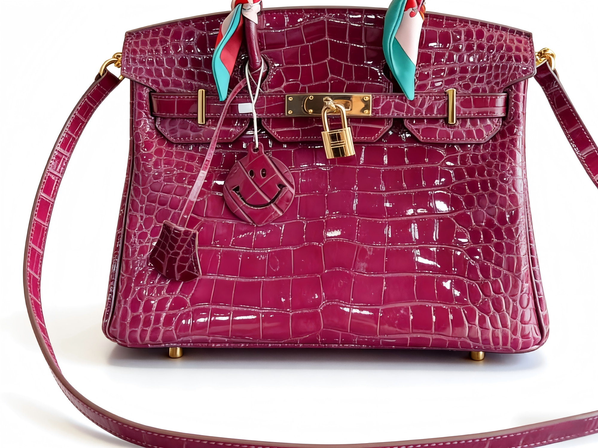 Birkin 25 & 30 Shiny Alligator Crocodile Magnolia GHW with Twilly and Rodeo Charm