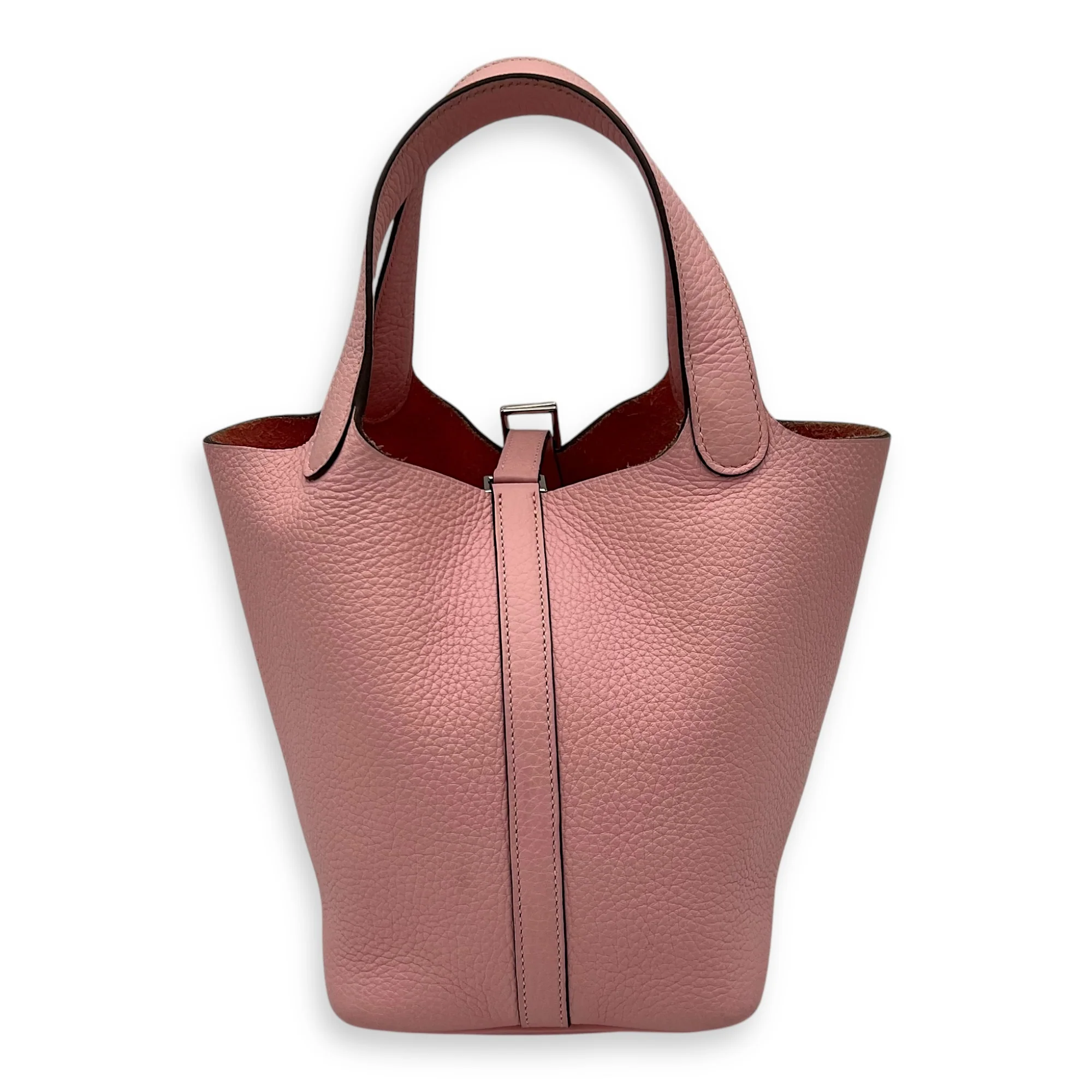 Picotin 18 Rose Sakura Top Handle Bag in Clemence, Palladium hardware