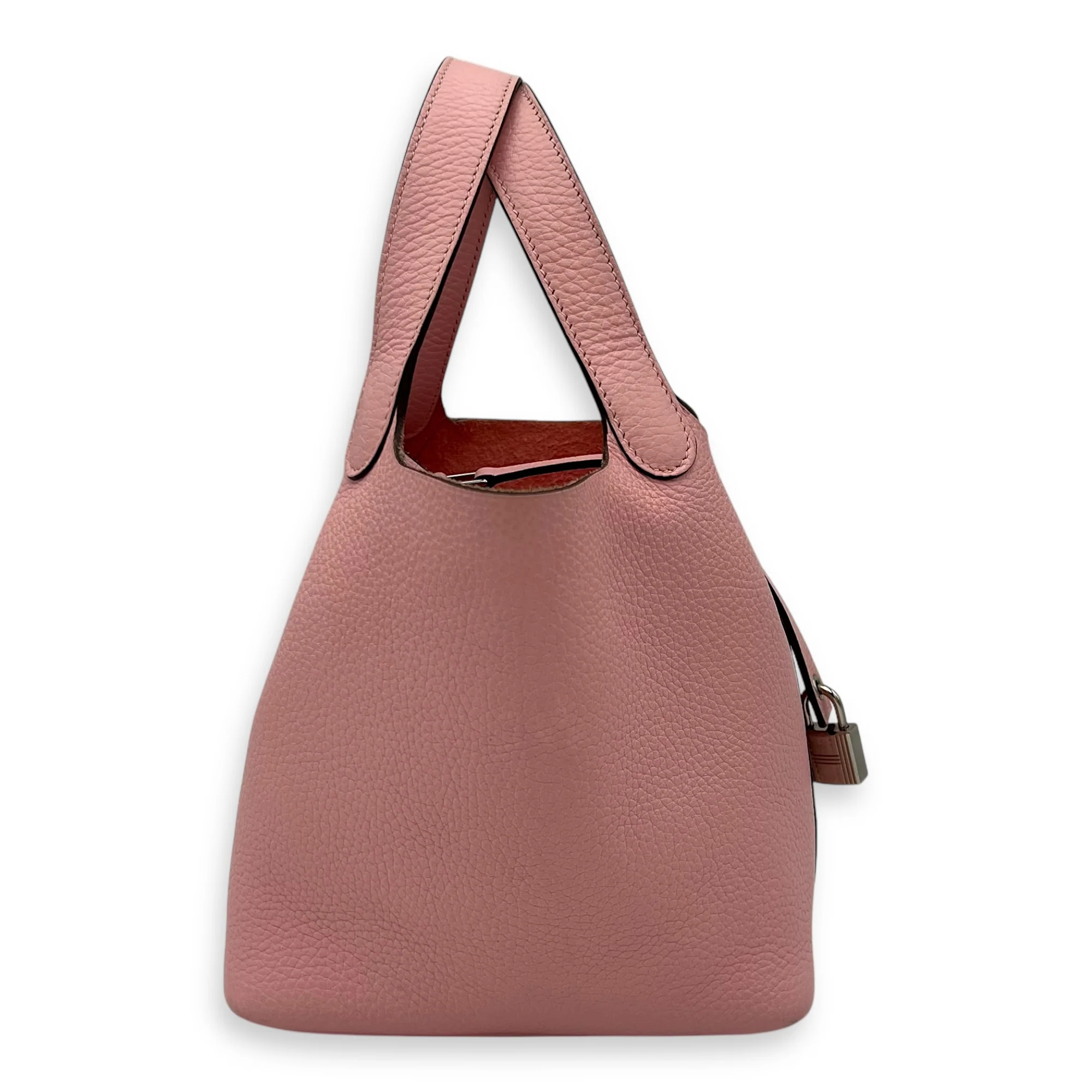 Picotin 18 Rose Sakura Top Handle Bag in Clemence, Palladium hardware