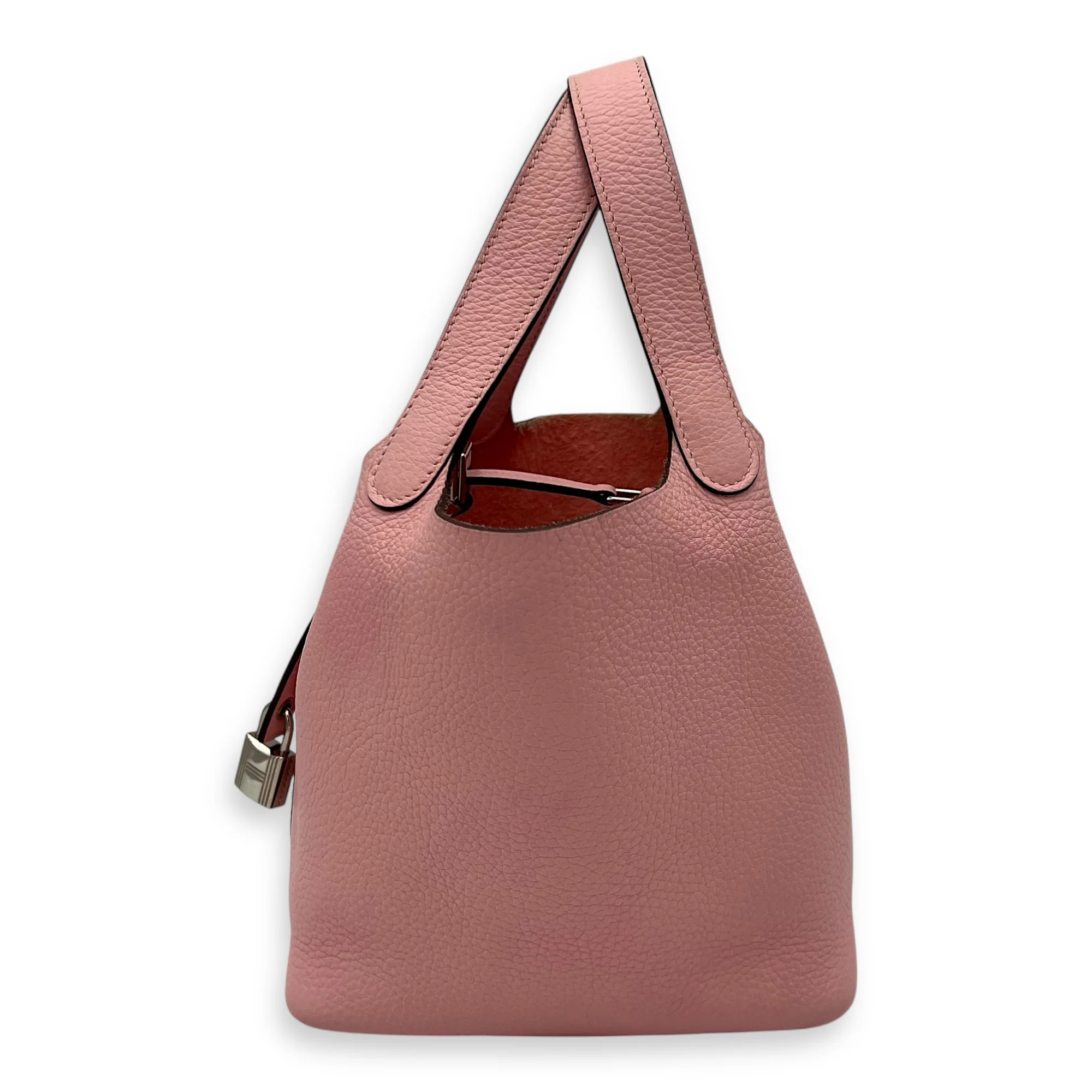 Picotin 18 Rose Sakura Top Handle Bag in Clemence, Palladium hardware