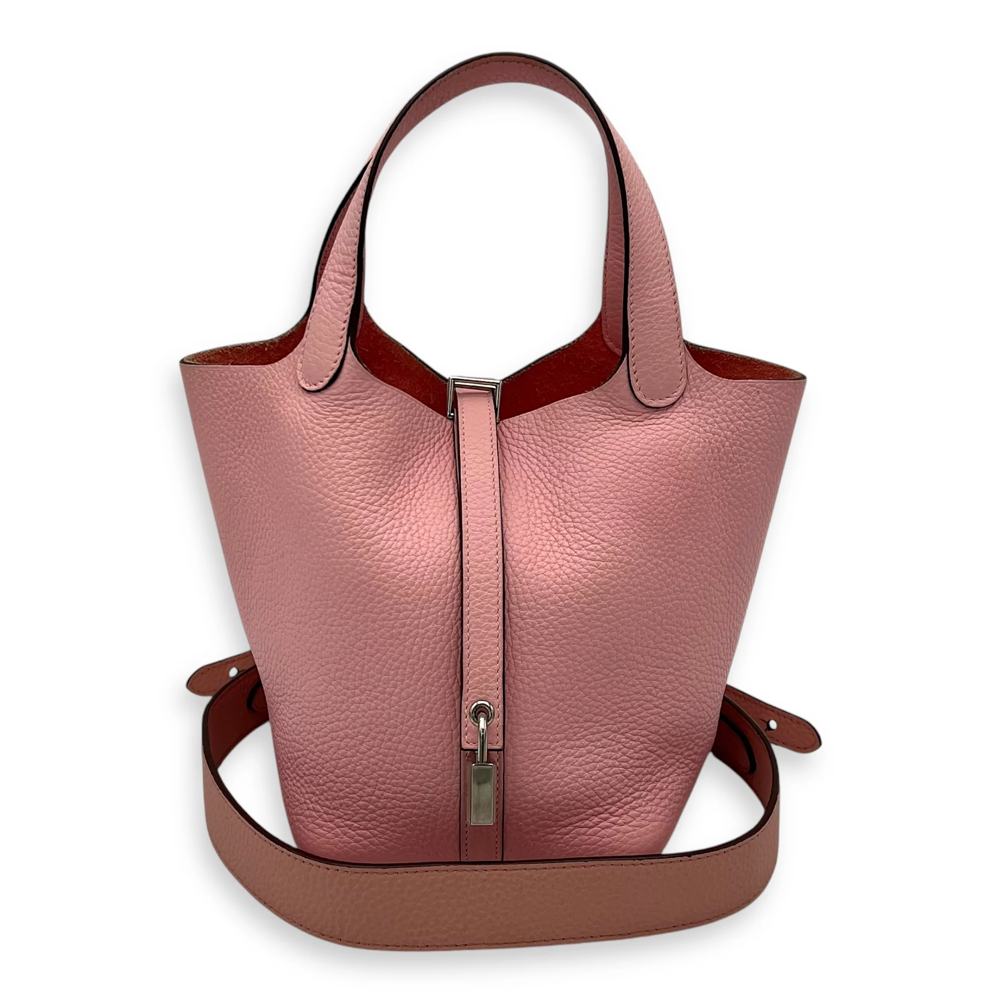 Picotin 18 Rose Sakura Top Handle Bag in Clemence, Palladium hardware