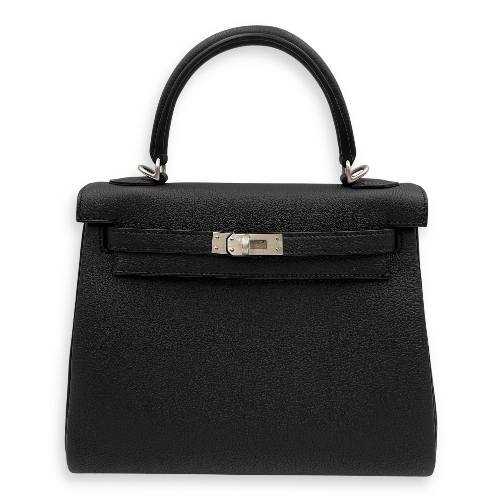 Kelly II Retourne 25 Noir in Togo, Brushed Palladium hardware