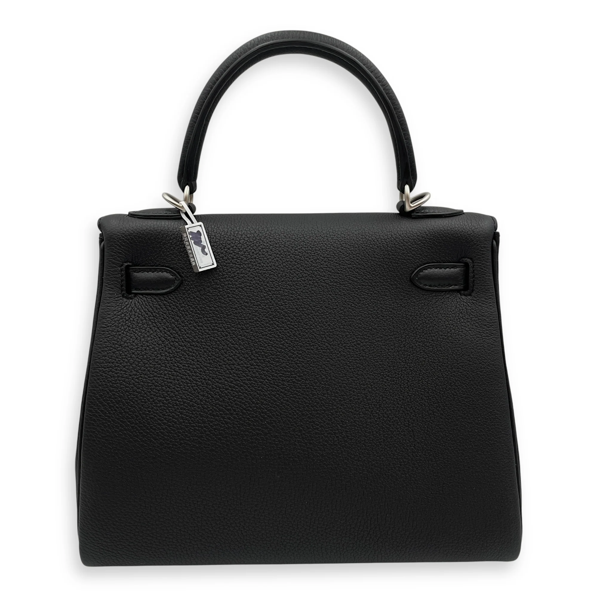 Kelly II Retourne 25 Noir in Togo, Brushed Palladium hardware