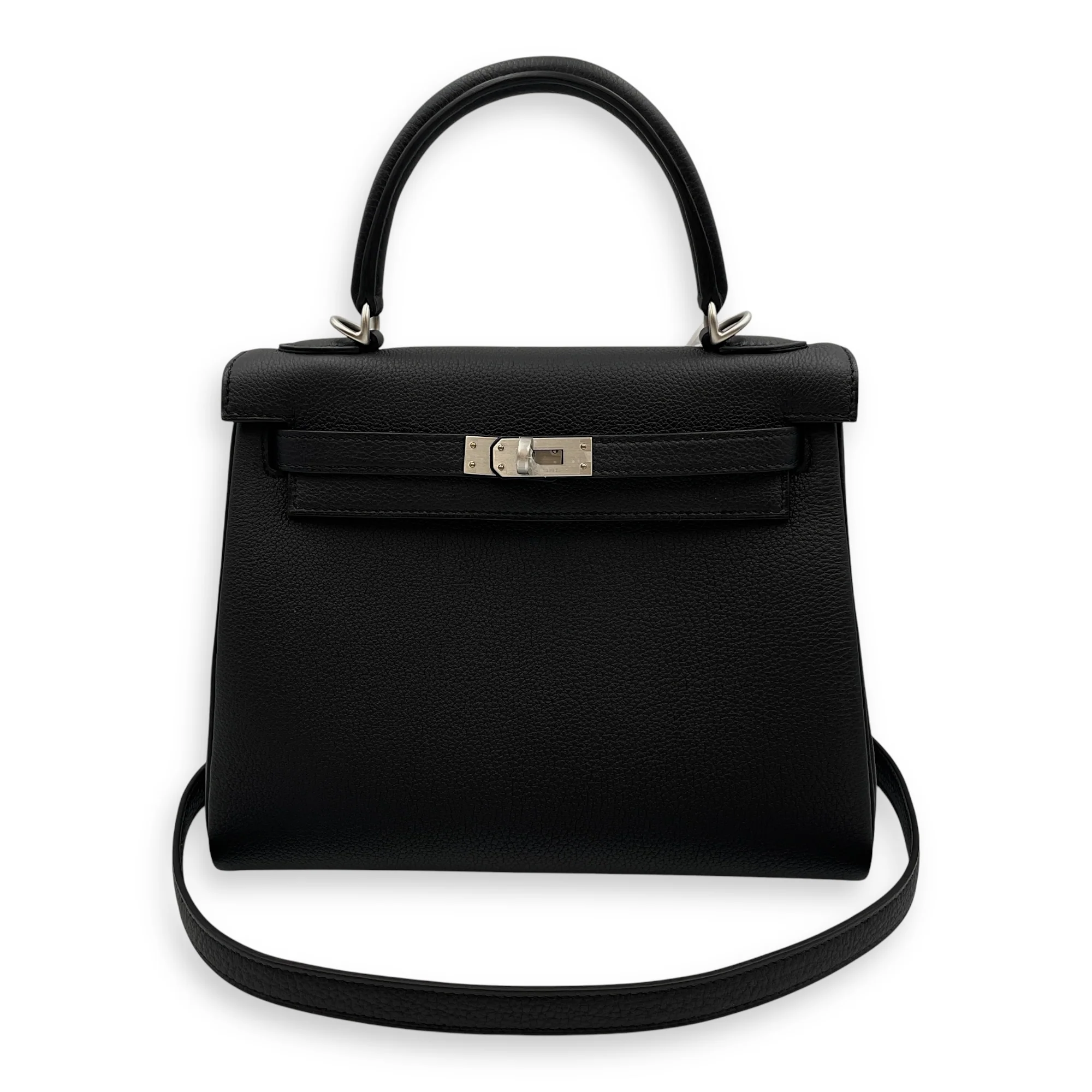 Kelly II Retourne 25 Noir in Togo, Brushed Palladium hardware